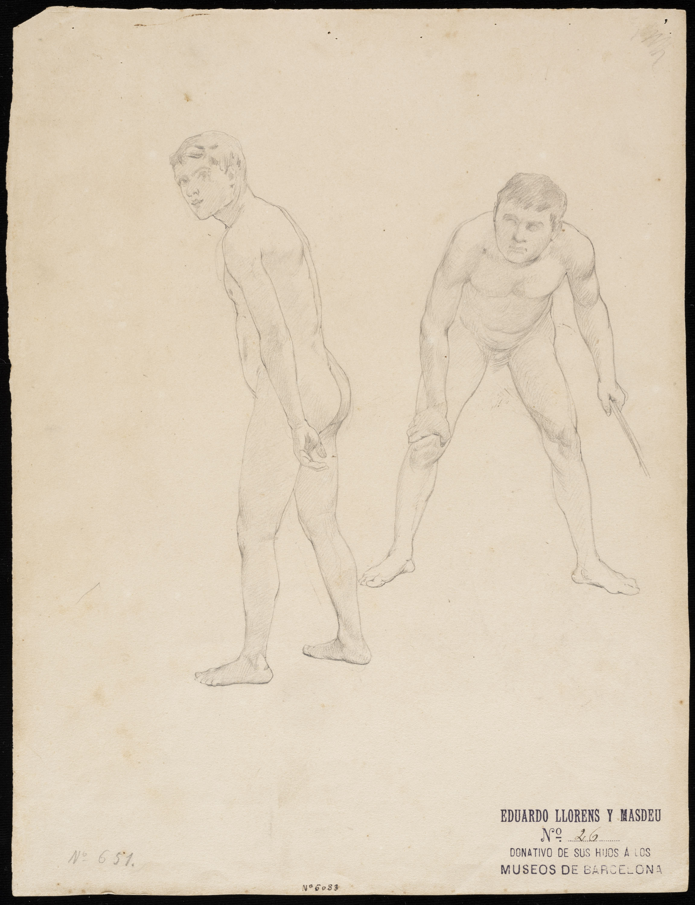 image for: Eduard Llorens - Nu masculí de dos joves - Cap a 1854-1864