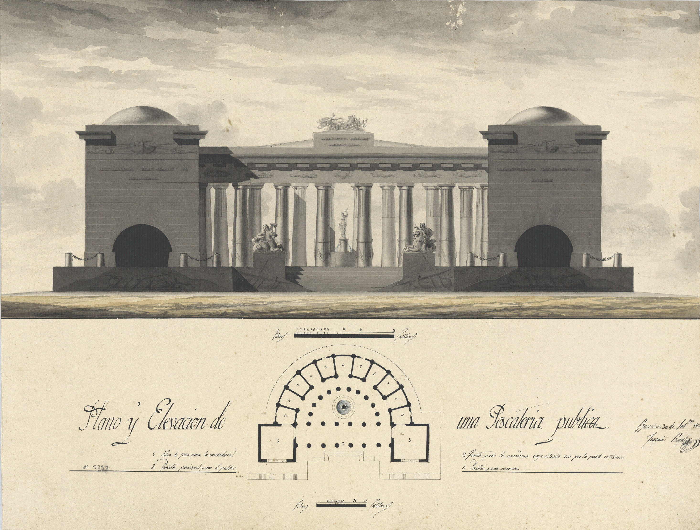 image for: Joaquim Rigalt - Plano y Elevacion de una Pescaderia publica - 30 de setembre de 1821