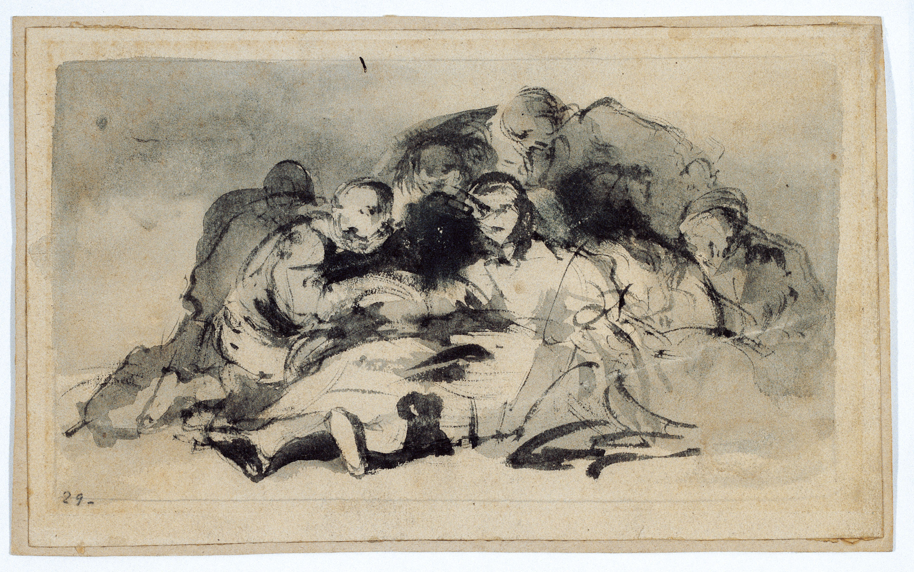 image for: Eugenio Lucas Velázquez - Figura ajaguda envoltada de gent - Cap a 1850-1860