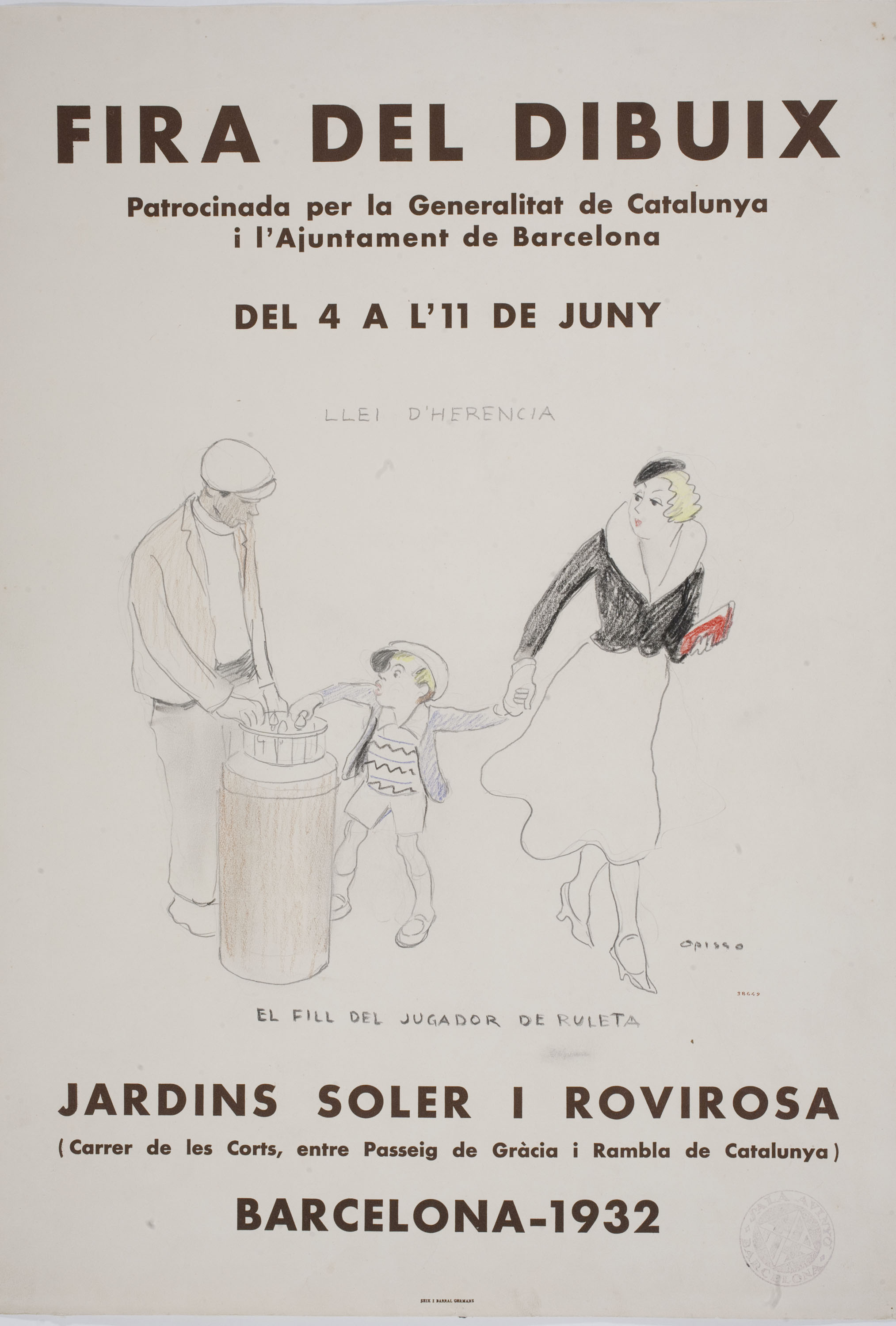 image for: Ricard Opisso - Llei d&#039;herència. El fill del jugador de ruleta (projecte de cartell per a la Fira del Dibuix de 1932) - Cap a 1932