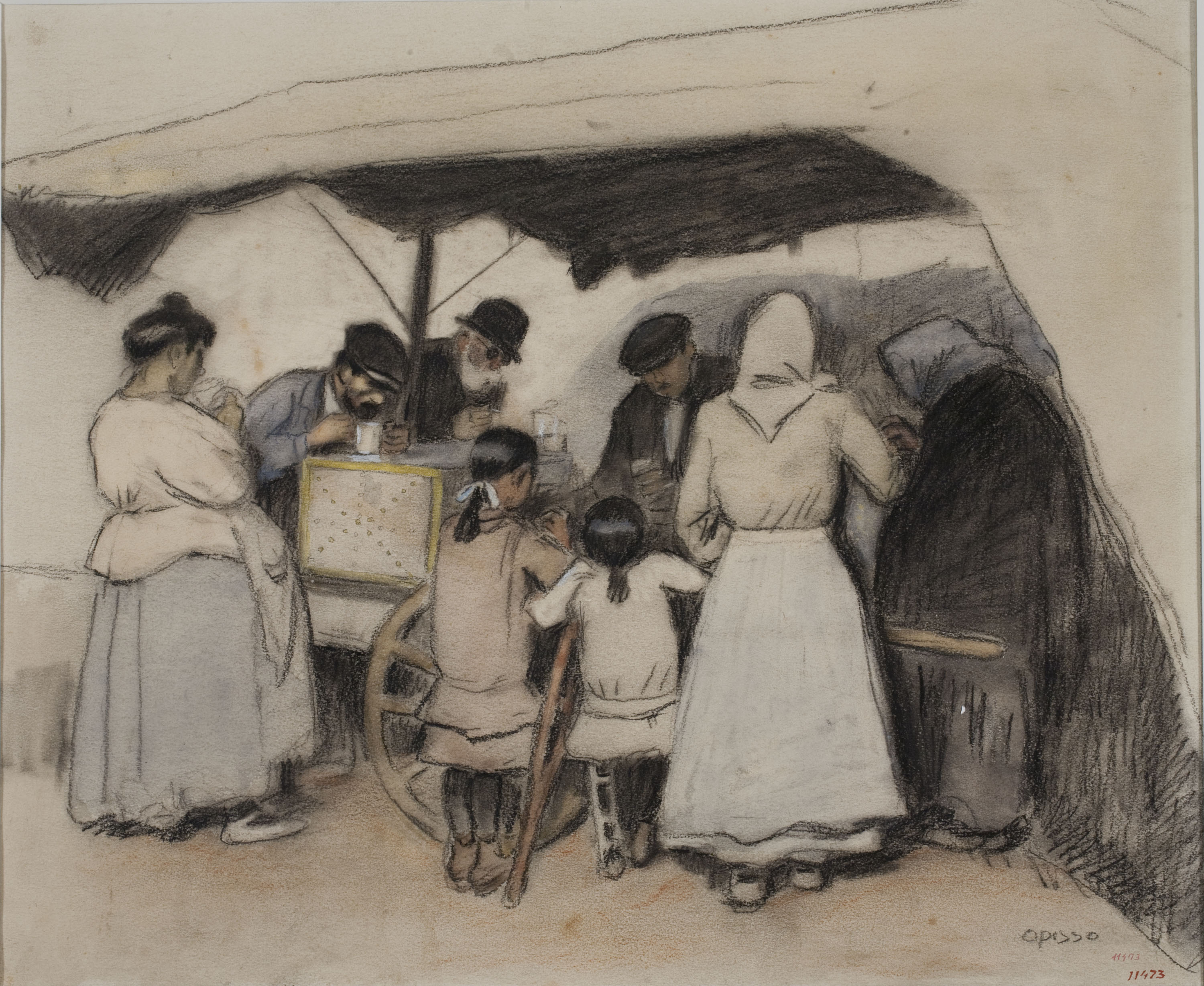 image for: Ricard Opisso - Carretó de cafè amb llet (anvers) / Parella de mig cos (revers) - Principis del segle XX