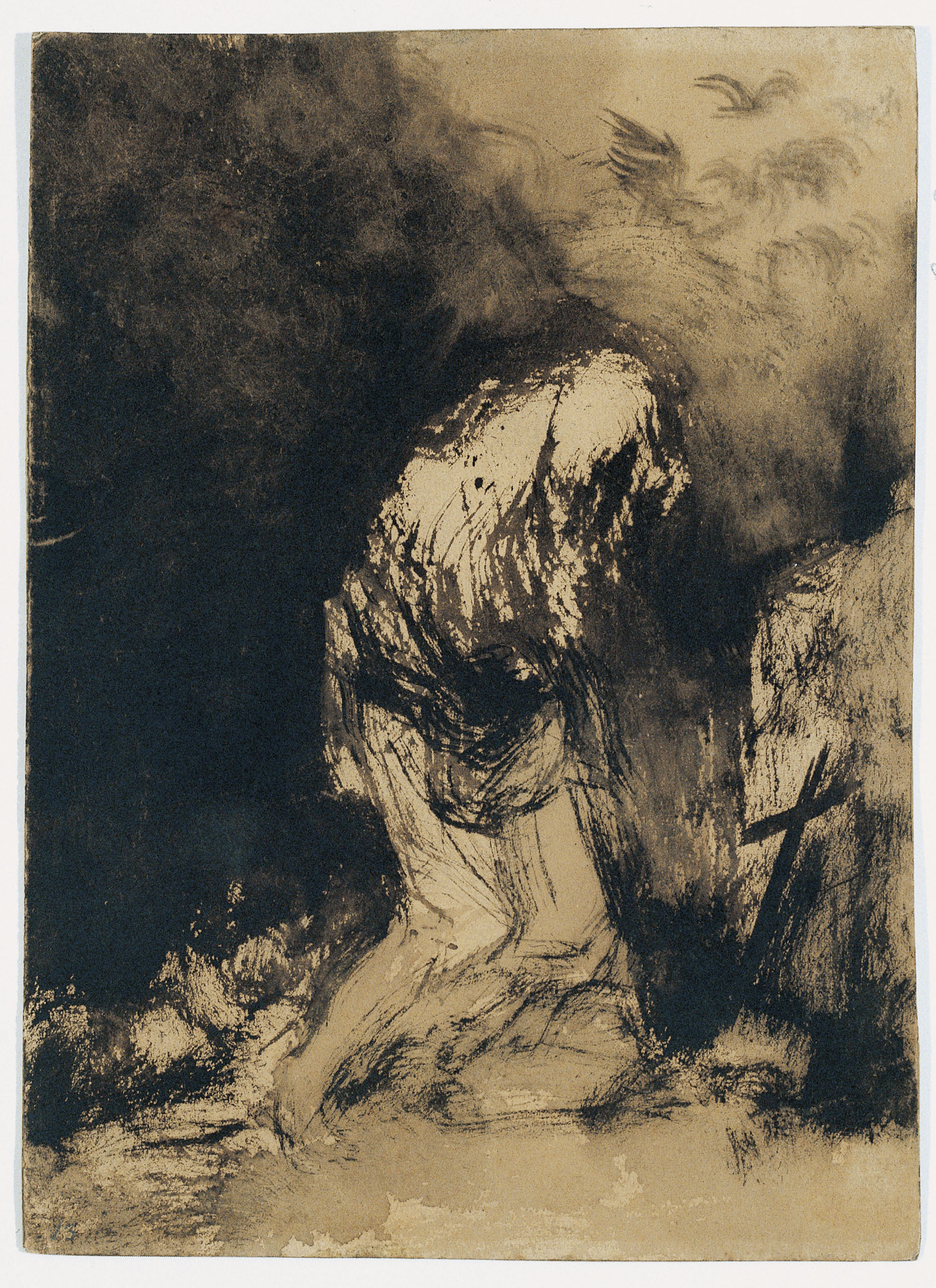 image for: Eugenio Lucas Velázquez - Dona agenollada davant un crucifix - Cap a 1850-1860