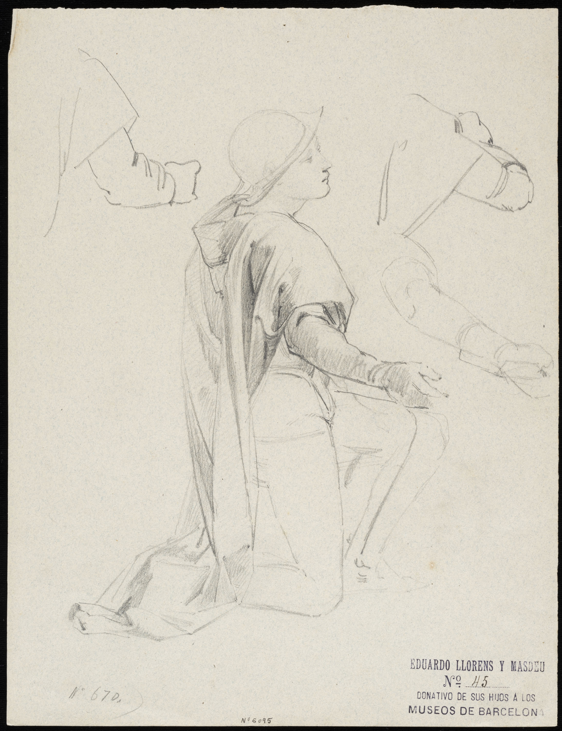 image for: Eduard Llorens - Estudi de patge i braços - Cap a 1854-1864