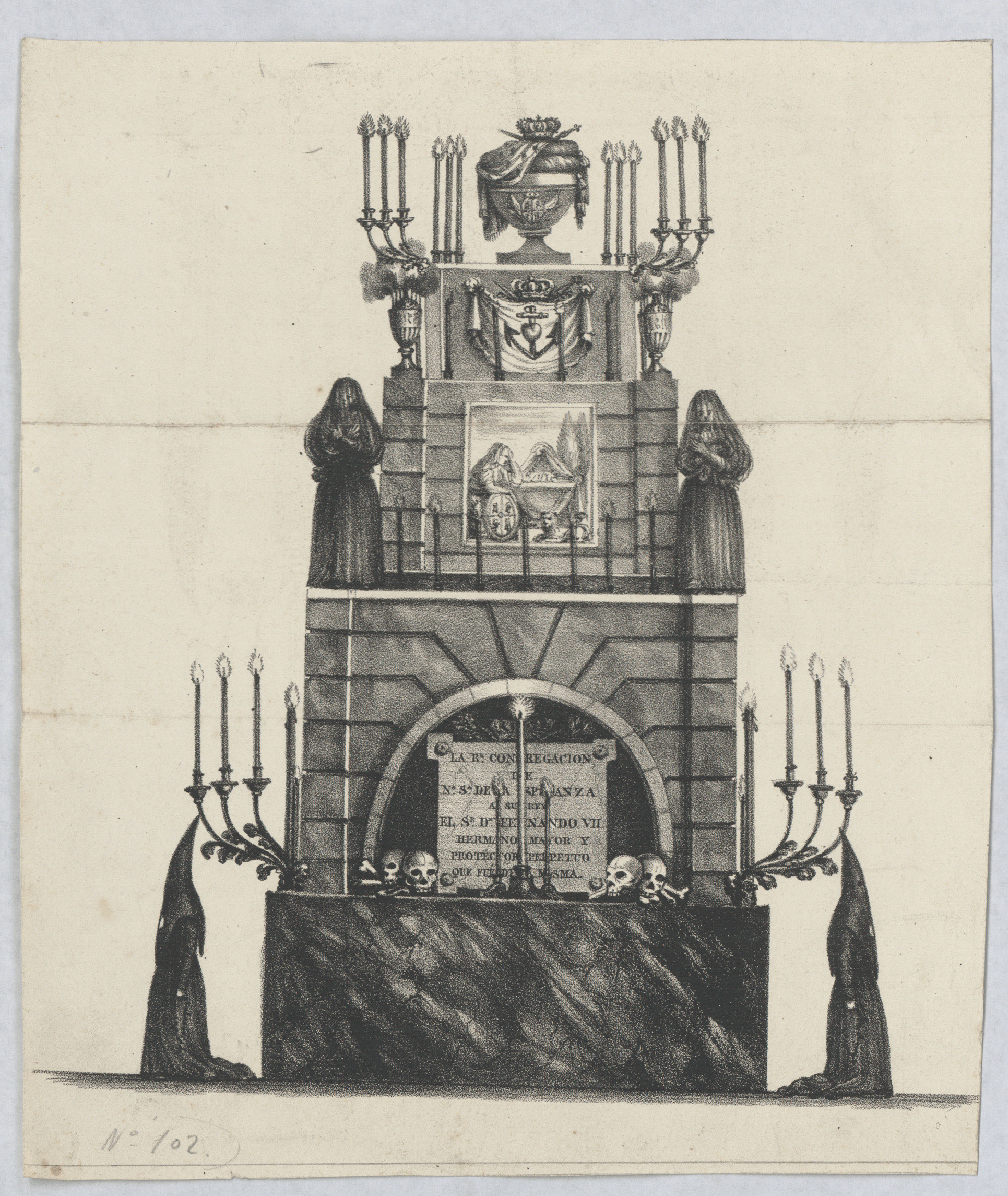 image for: Antoni Monfort - Túmul de Ferran VII erigit per la confraria de la Mare de Déu de l&#039;Esperança a Barcelona - 1833