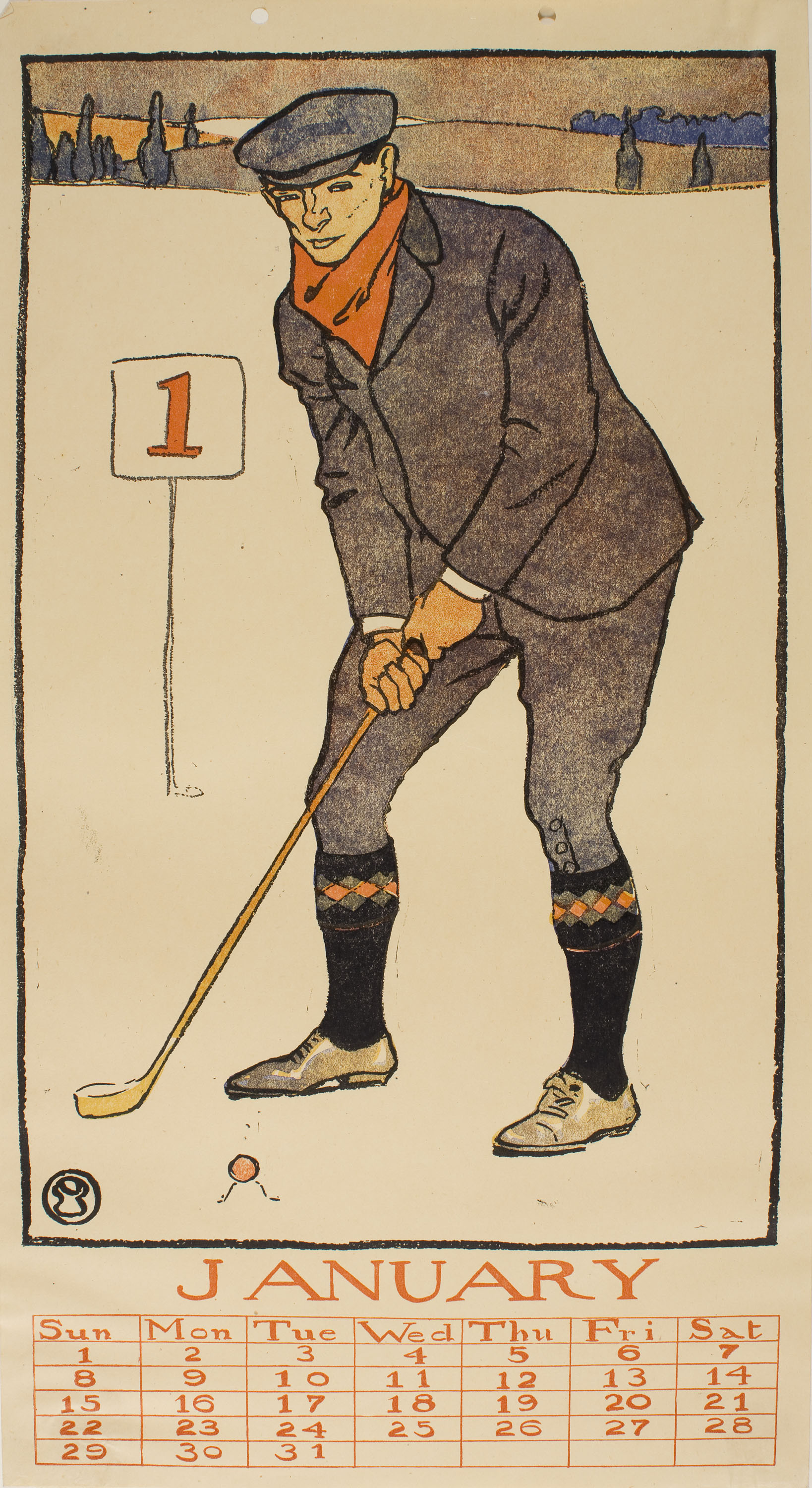 image for: Edward Penfield - January (Golf Calendar) - 1899