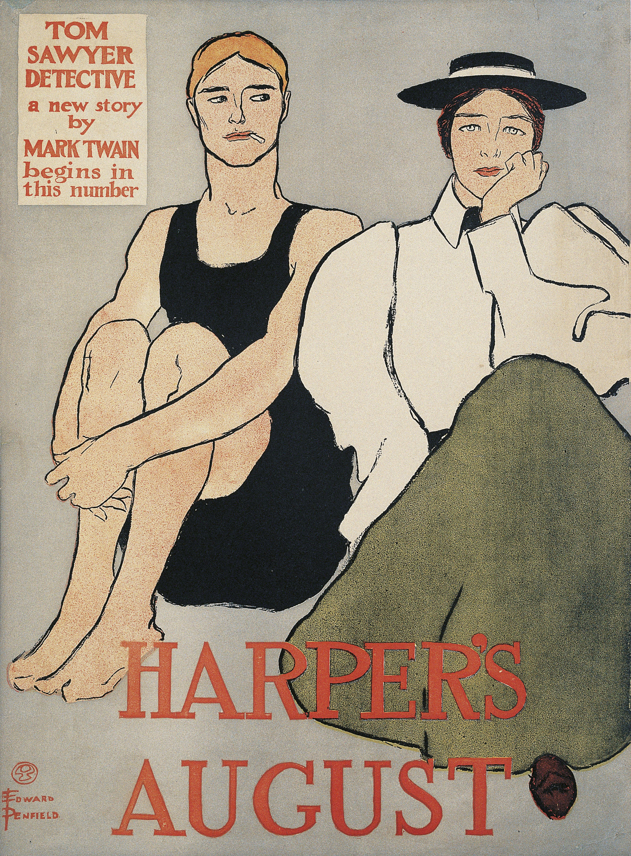 image for: Edward Penfield - Harper&#039;s August. Tom Sawyer Detective - 1896