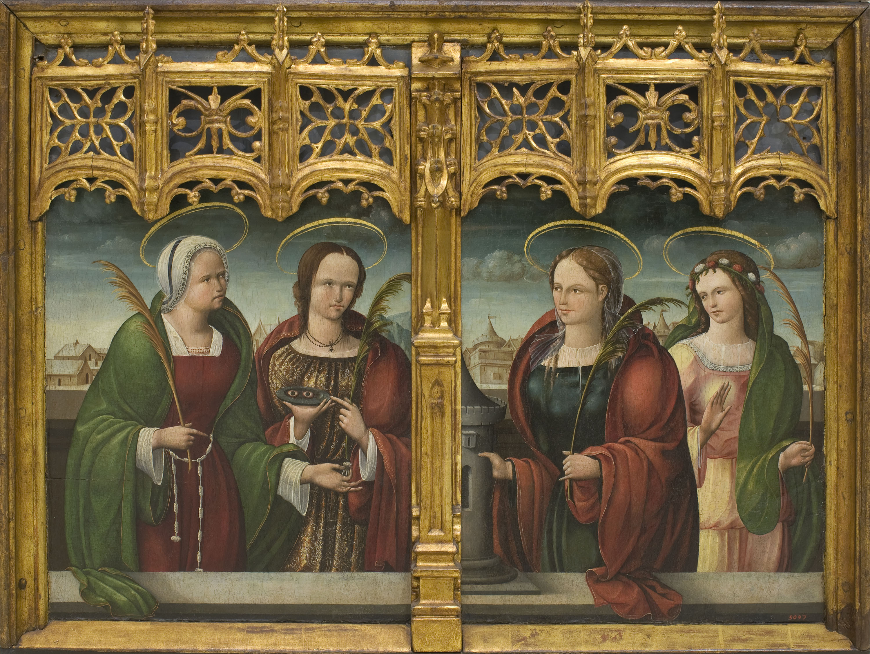 image for: Andrés de Melgar (Mestre de Támara) - Santes Apol·lònia, Llúcia i Bàrbara i una altra santa màrtir - 1530-1537