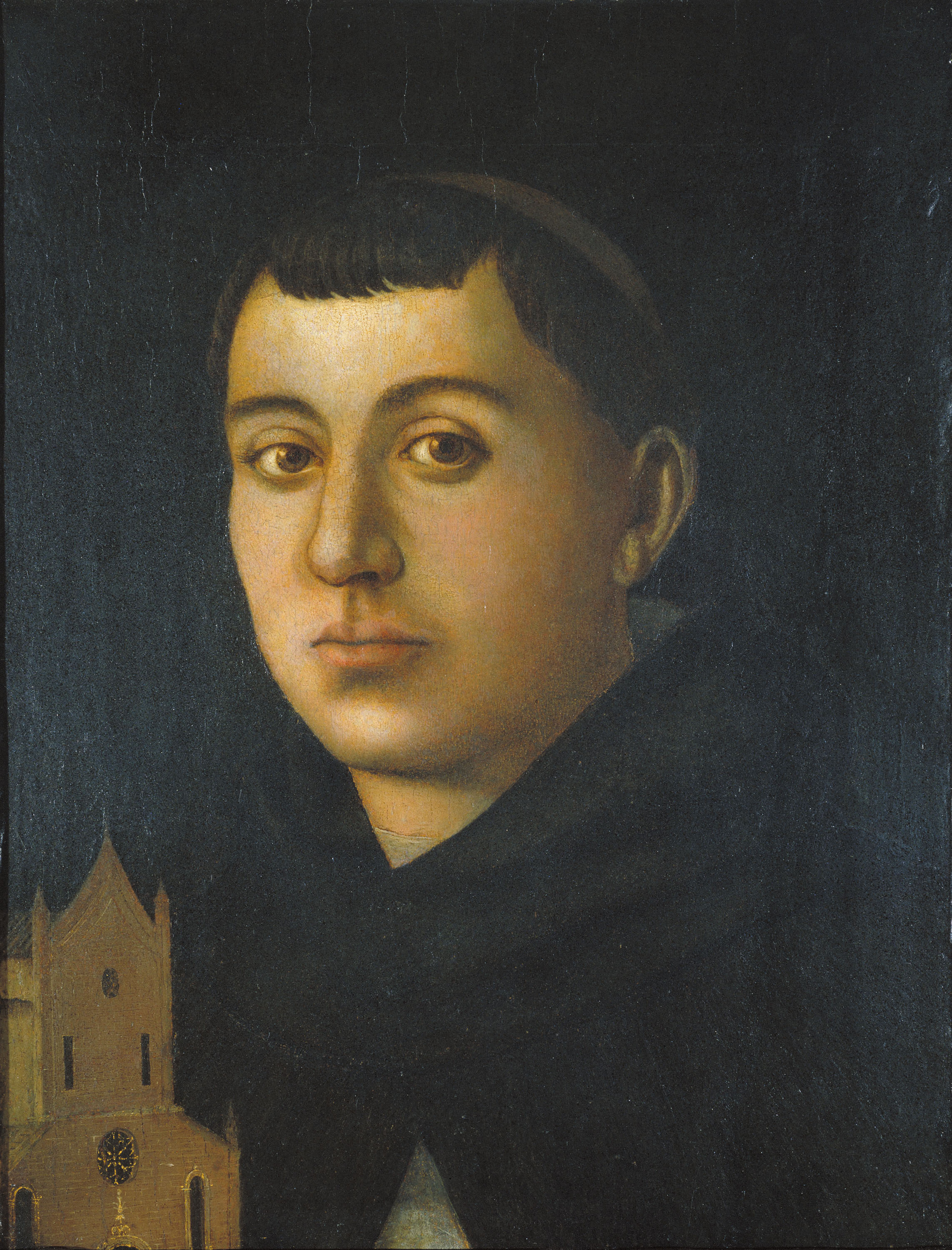 image for: Bartolomeo degli Erri - Sant [?] monjo amb el model d&#039;una església - Cap a 1480