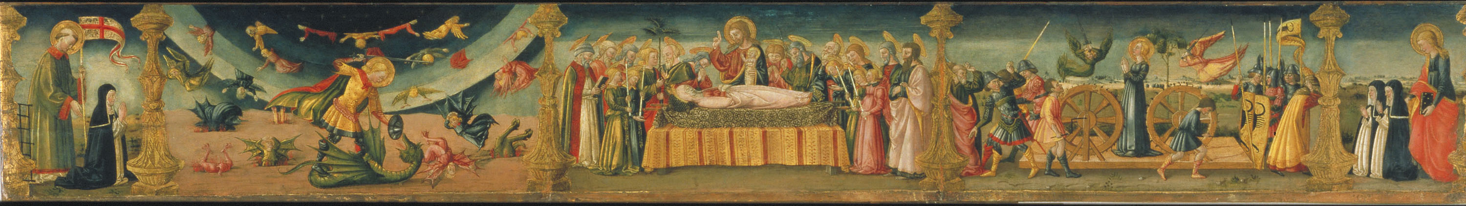 image for: Neri di Bicci - Sant Llorenç, sant Miquel i el drac, Dormició de la Mare de Déu, martiri de santa Caterina i sant Joan Evangelista - 1475-1480