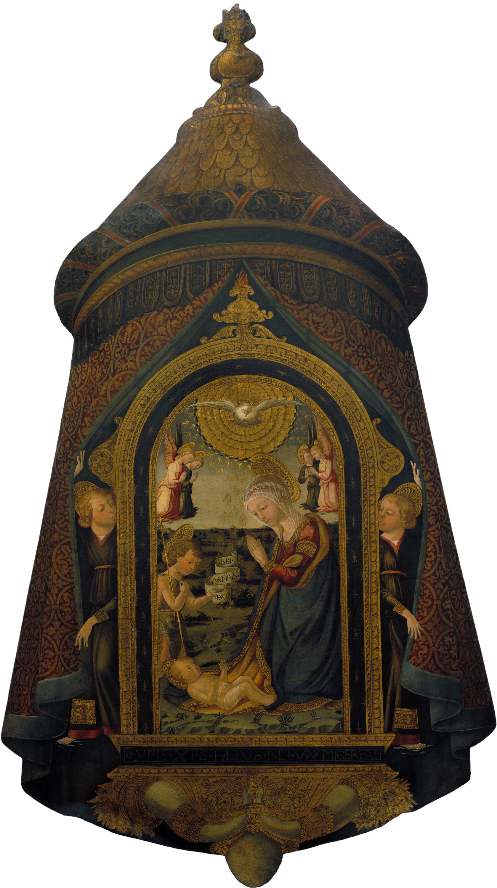 image for: Neri di Bicci - Estendard processional amb el Nen Jesús adorat per la Mare de Déu, sant Joan Baptista i àngels - Entre 1452-1492