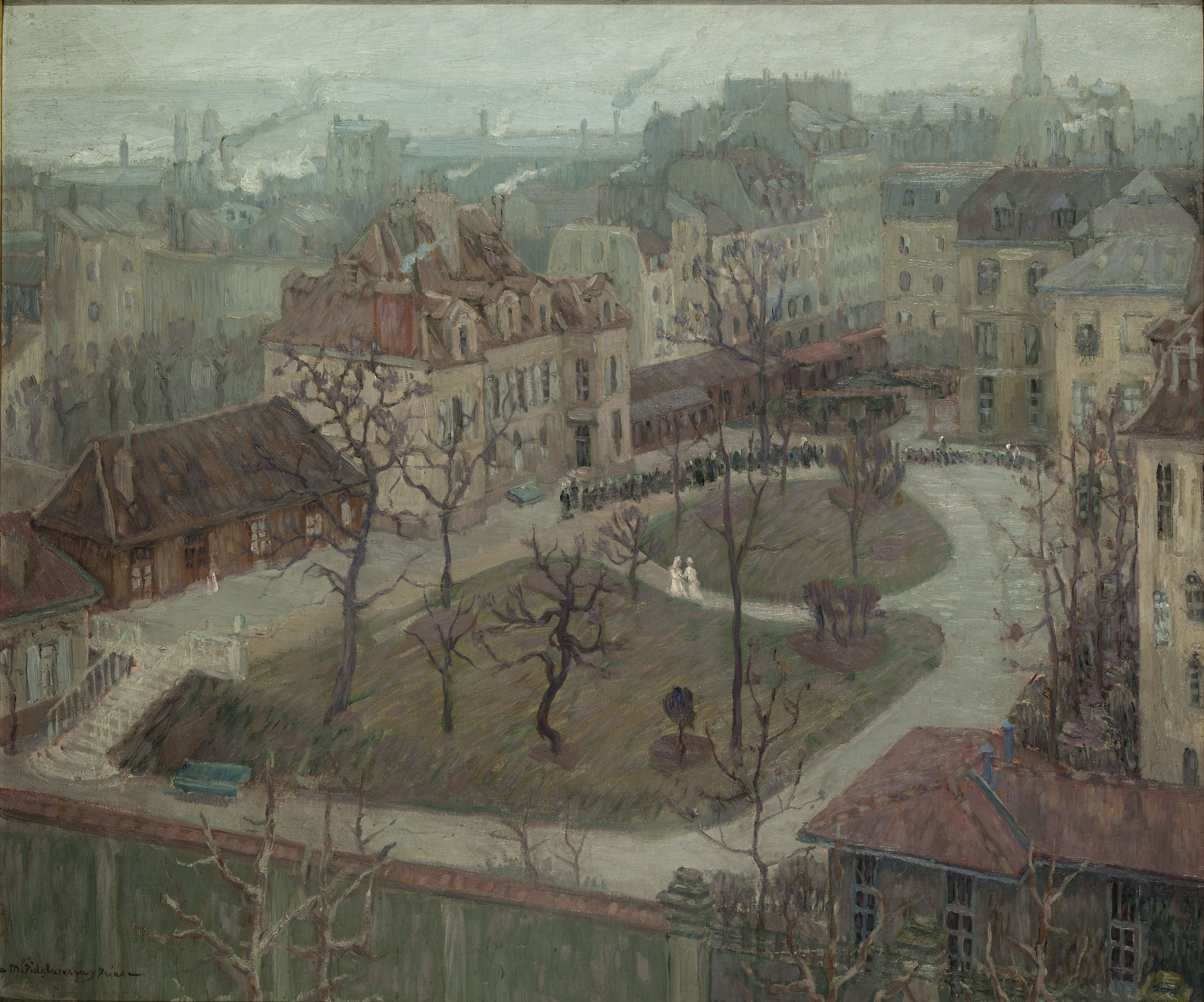 image for: Marià Pidelaserra - El pati d&#039;un hospital a vista d&#039;aucell (Hivern: dia gris) - París, 1900