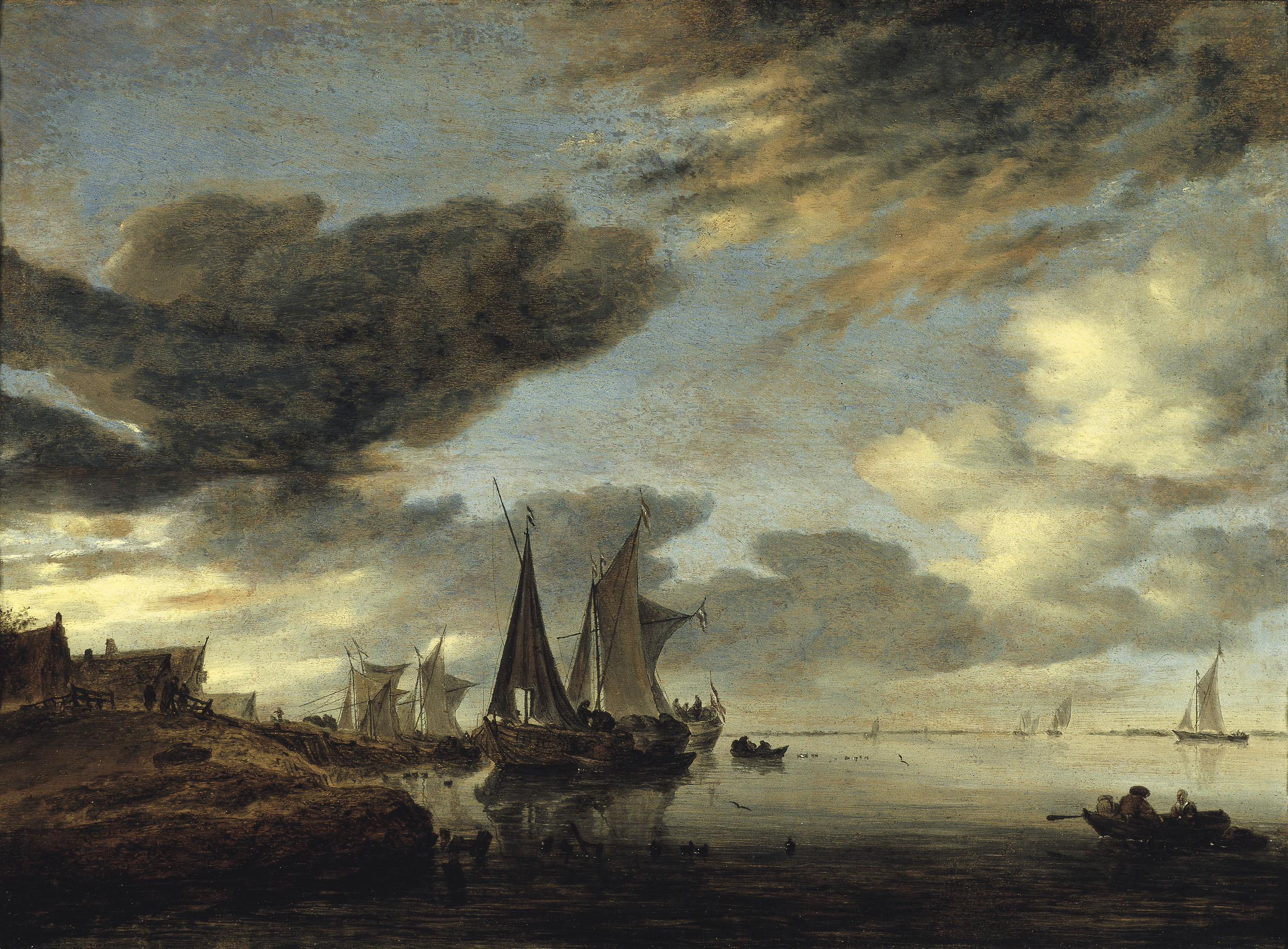 image for: Salomon Jacobsz van Ruysdael - Velers al costat d&#039;un poblet - 1660