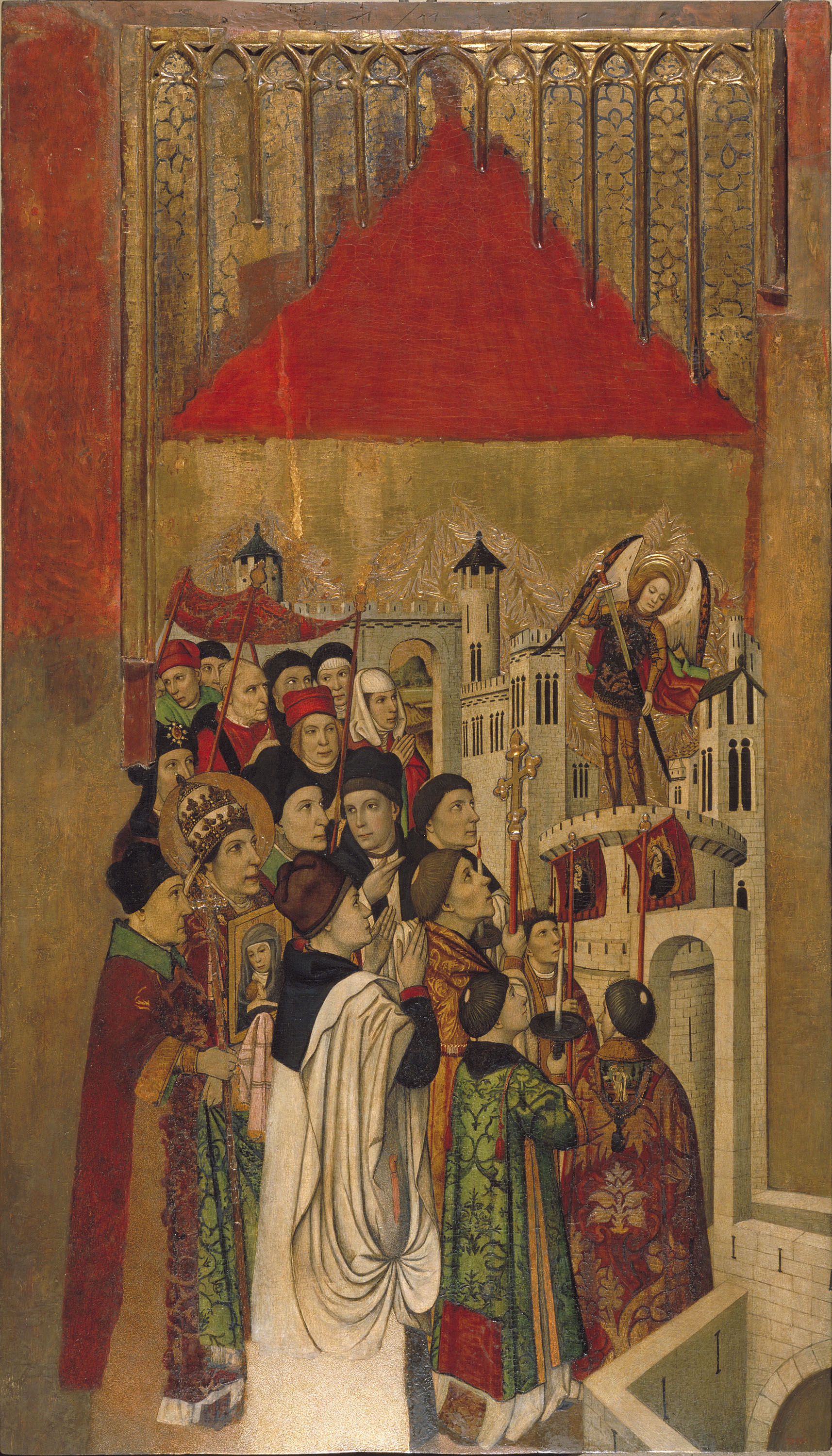 image for: Jaume Huguet - Aparició de sant Miquel al castell de Sant&#039;Angelo - Cap a 1455-1460