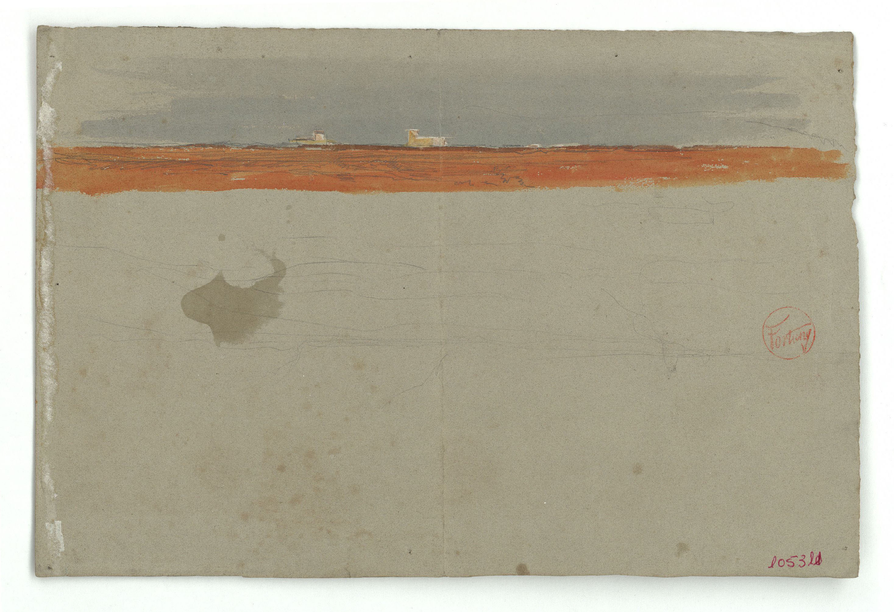 image for: Marià Fortuny - Paisatge (anvers) / Esbós de caps femenins i genet marroquí a cavall (revers) - Cap a 1860-1862