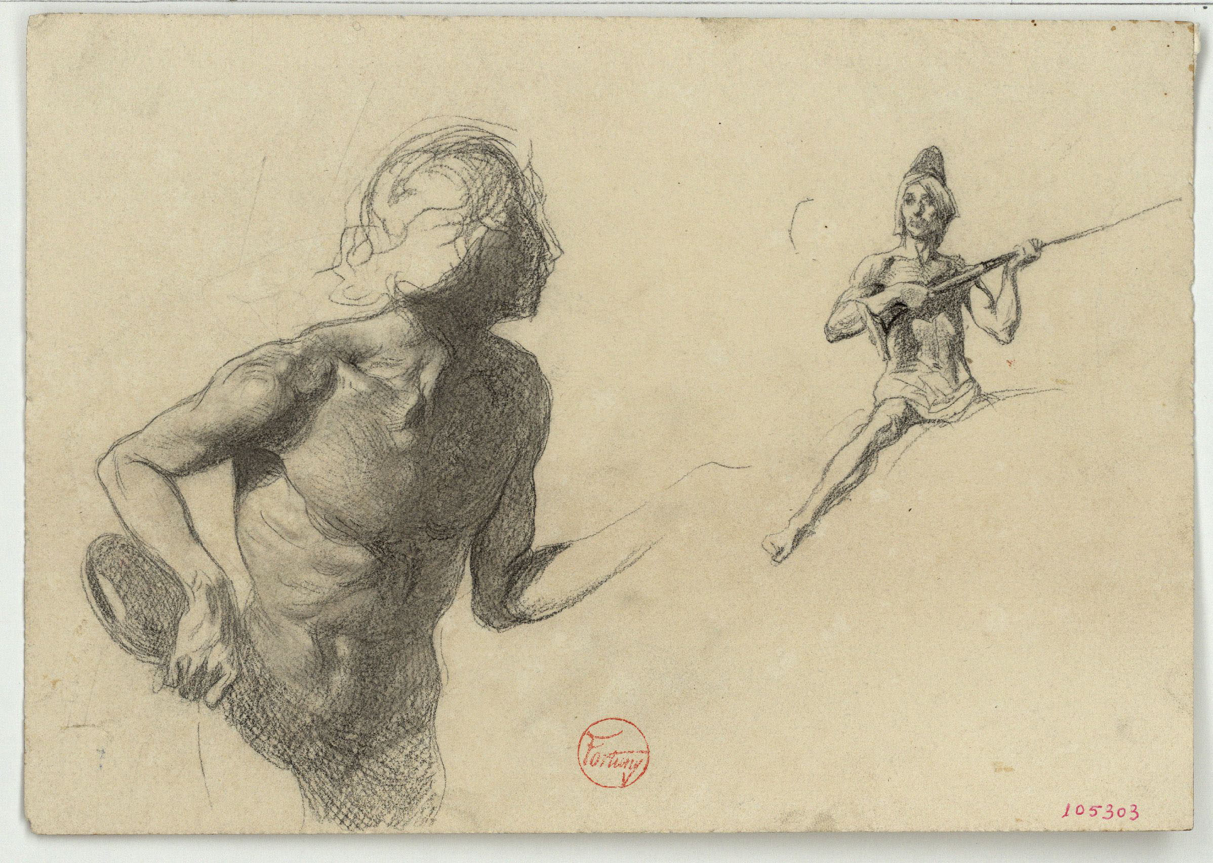 image for: Marià Fortuny - Estudi de nu masculí i marroquí amb espingarda - Cap a 1860-1862