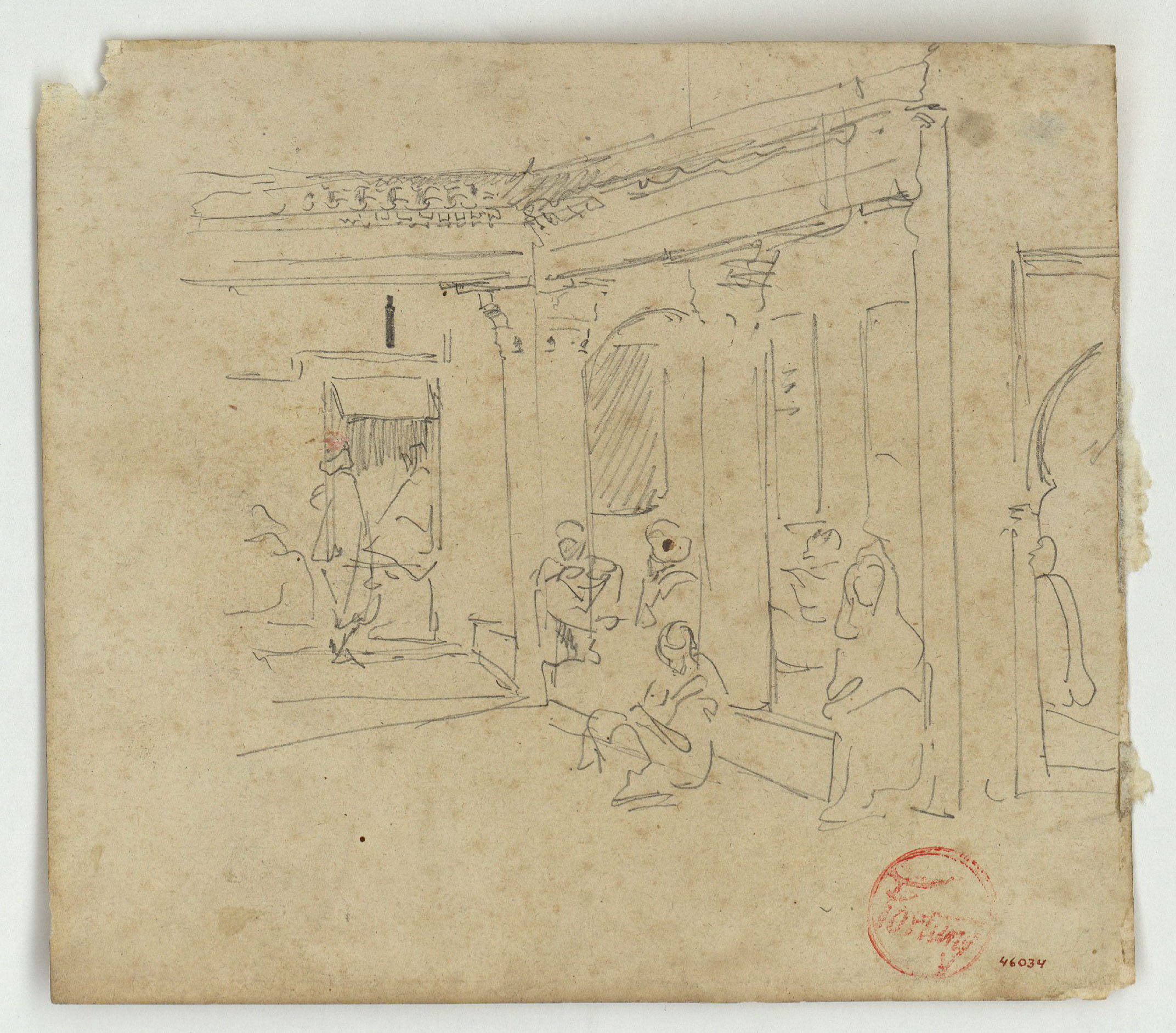 image for: Marià Fortuny - Construcció d&#039;estil musulmà amb figures (anvers) / Esbós de cavall (revers) - Cap a 1860-1862