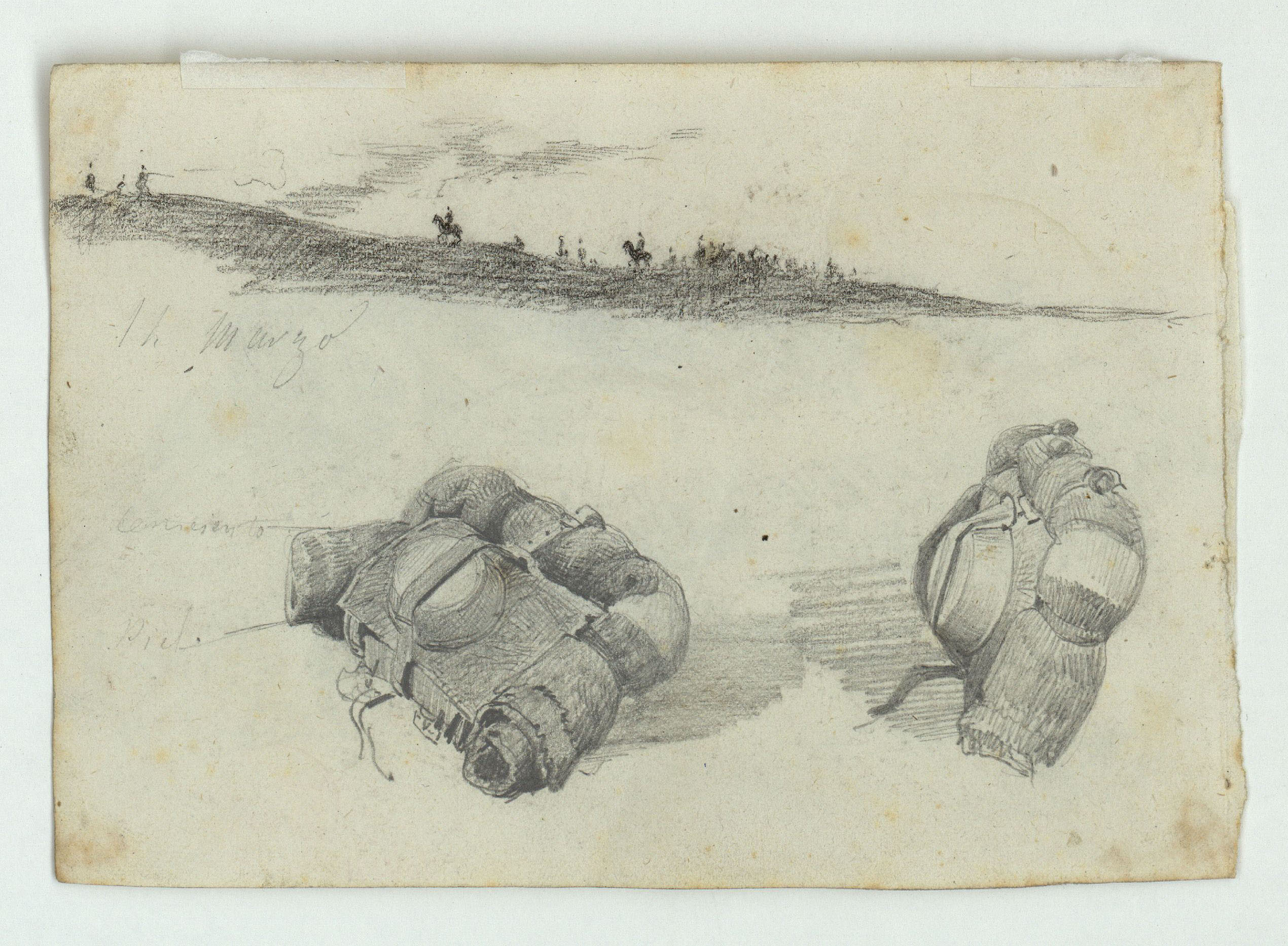 image for: Marià Fortuny - Paisatge marroquí amb l&#039;exèrcit espanyol (anvers) / Genets i sarrons (revers) - Cap a 1860 [1]