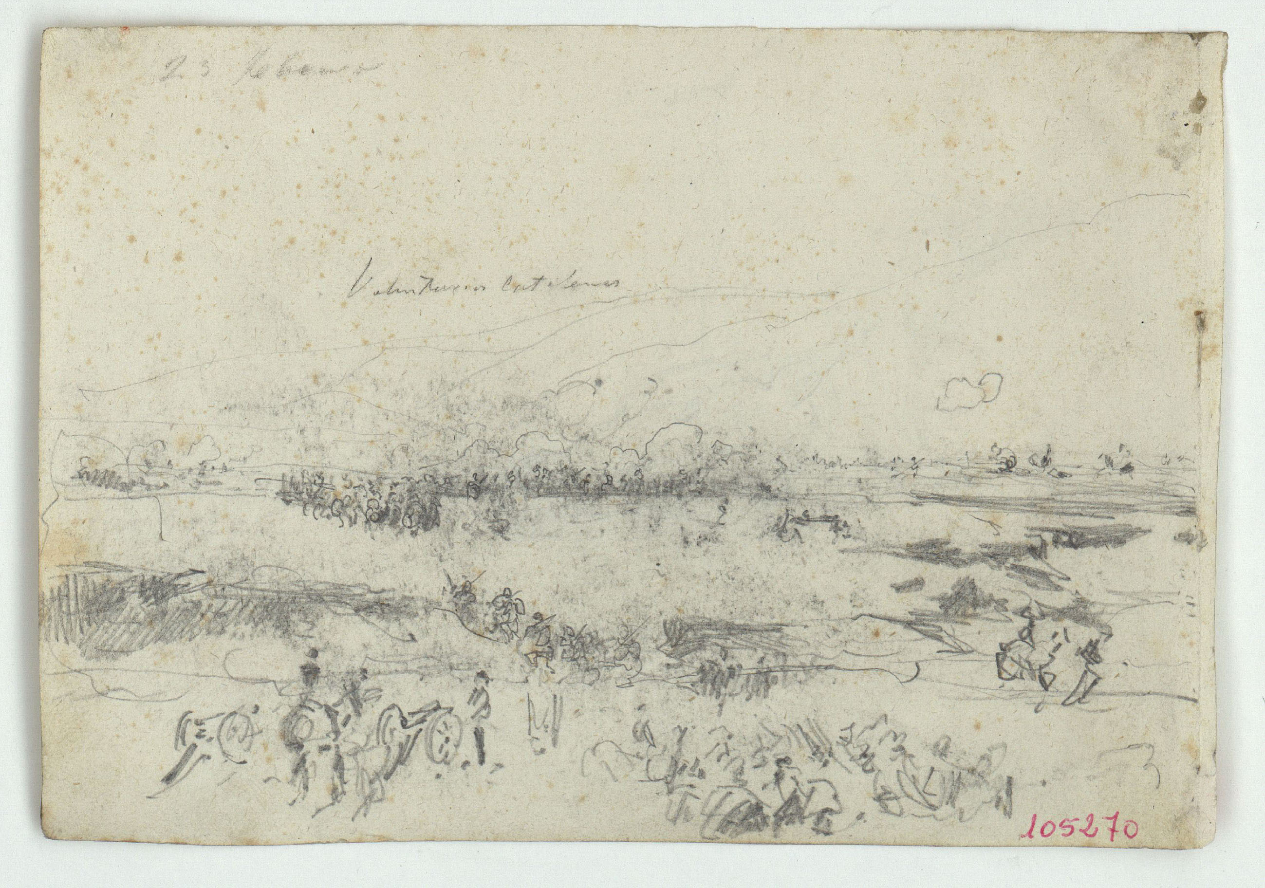 image for: Marià Fortuny - Voluntarios catalanes. Estudi per al quadre «La batalla de Wad-Ras» (anvers) / Cap de cavall (revers) - 1860