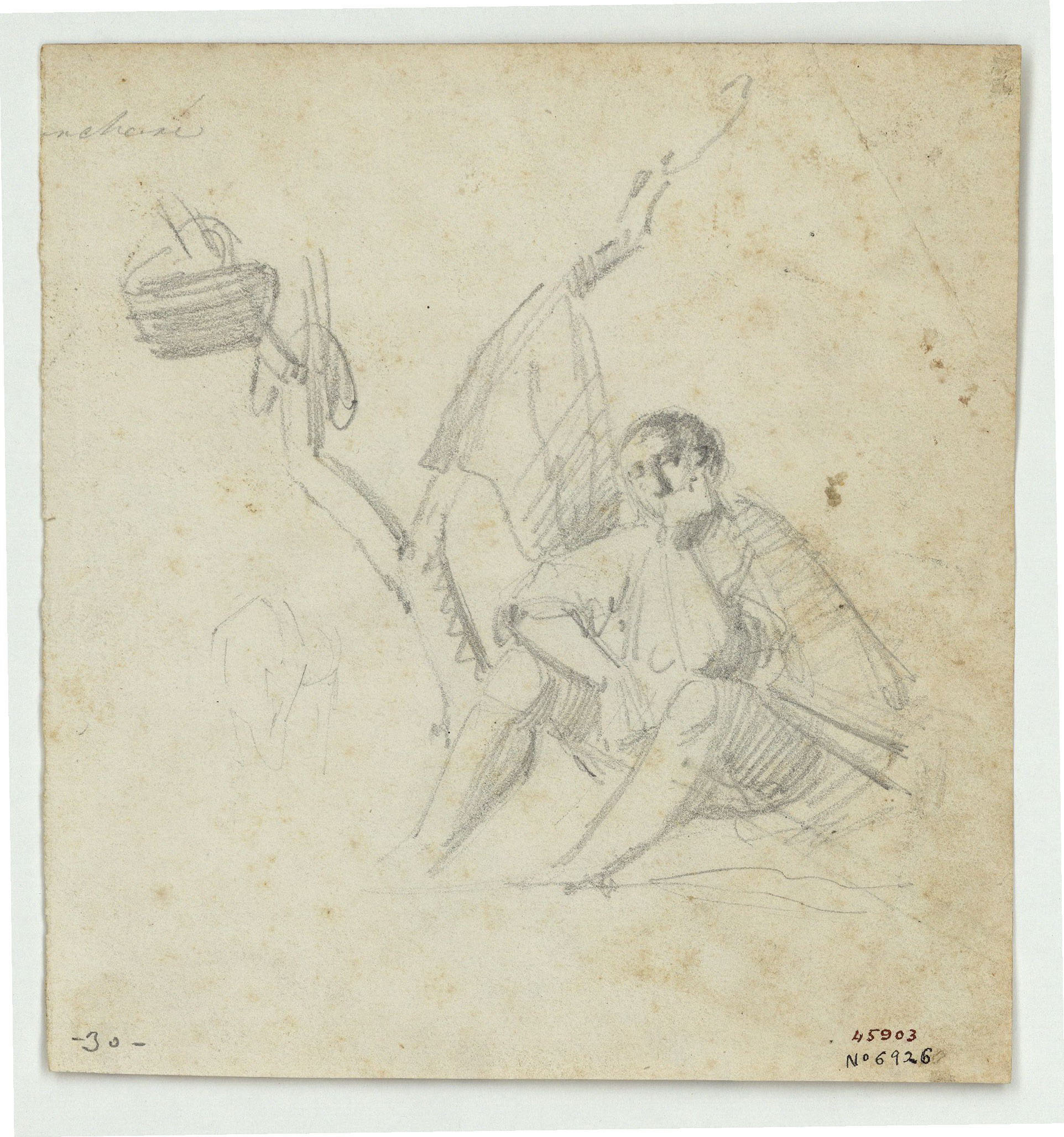 image for: Marià Fortuny - Home assegut al peu d&#039;un arbre (anvers) / Bust de figura masculina i tocs d&#039;aquarel·la (revers) - Cap a 1856-1858