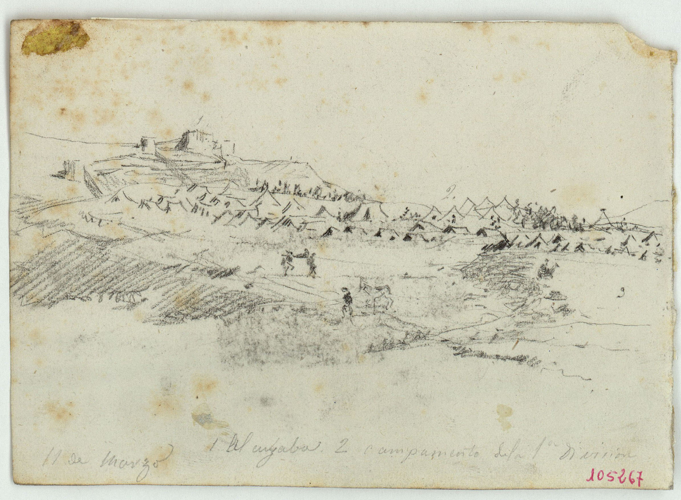 image for: Marià Fortuny - Alcassaba i campament militar espanyol (anvers) / Batalla de Benigomar (revers) - Cap a 1860