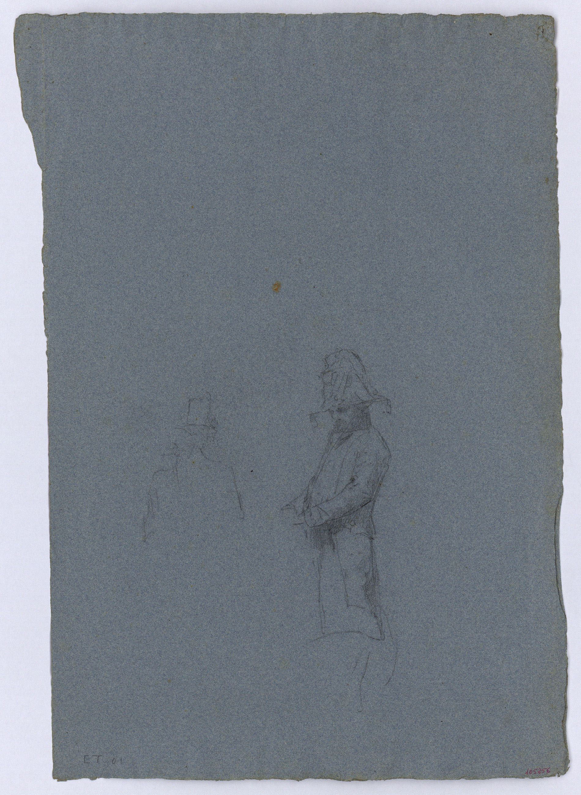 image for: Marià Fortuny - Estudi per al quadre «La reina Maria Cristina passant revista a les tropes» (anvers) / Lacai en un interior (revers) - Cap a 1865-1866