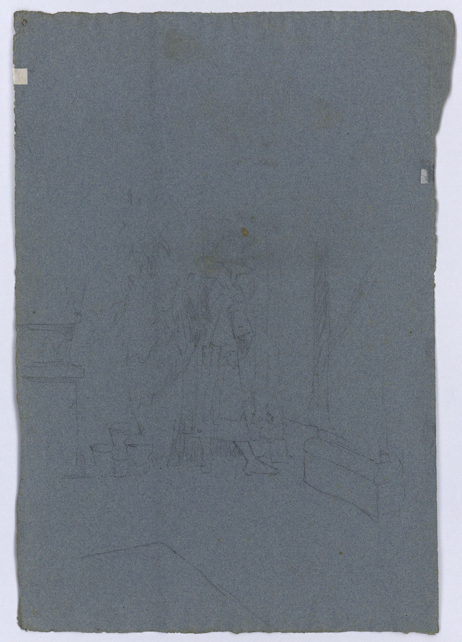 image for: Marià Fortuny - Estudi per al quadre «La reina Maria Cristina passant revista a les tropes» (anvers) / Lacai en un interior (revers) - Cap a 1865-1866 [1]