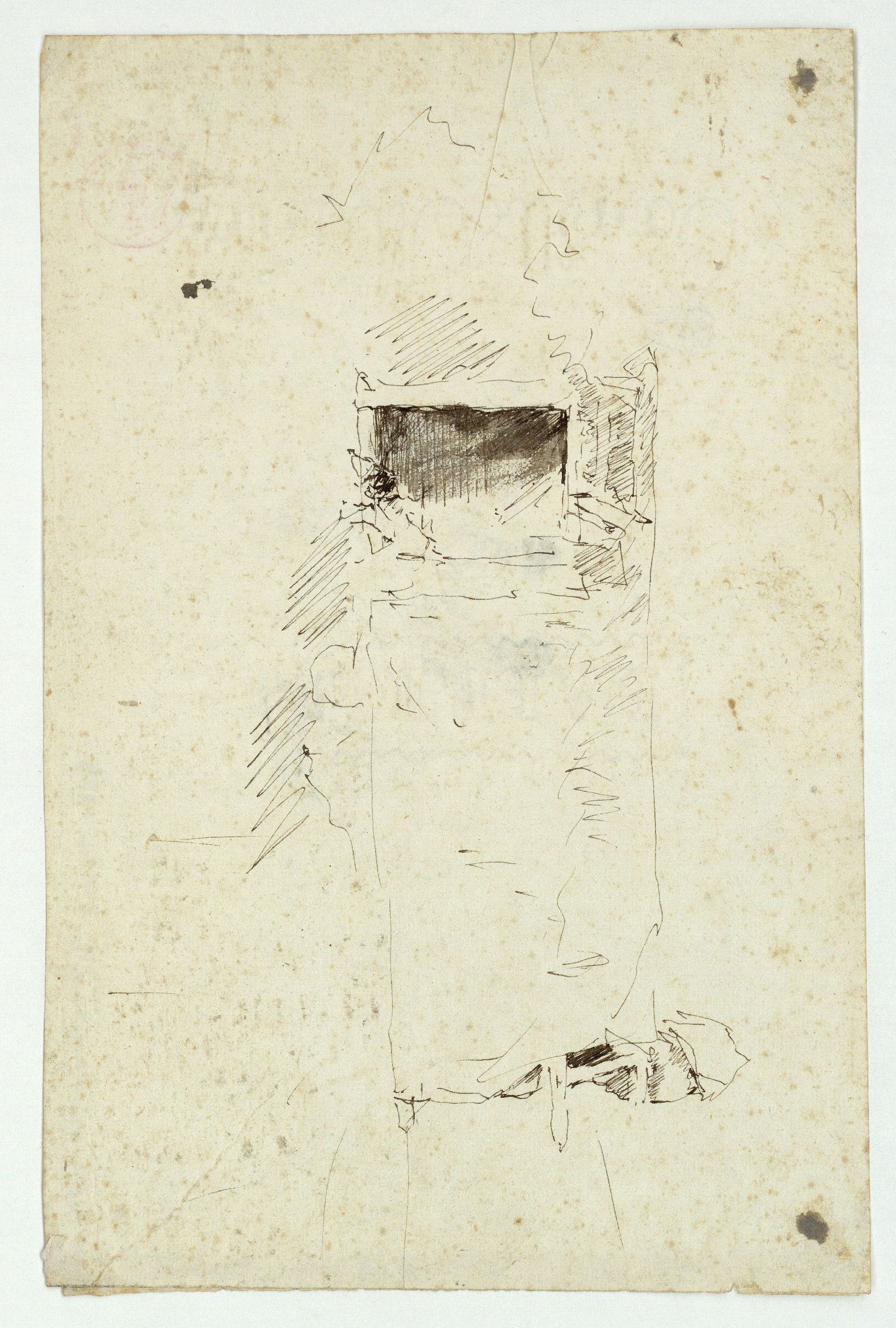 image for: Marià Fortuny - Estudi per al quadre «Platja de Portici» (anvers) / Croquis inconcret (revers) - Cap a 1874 [1]