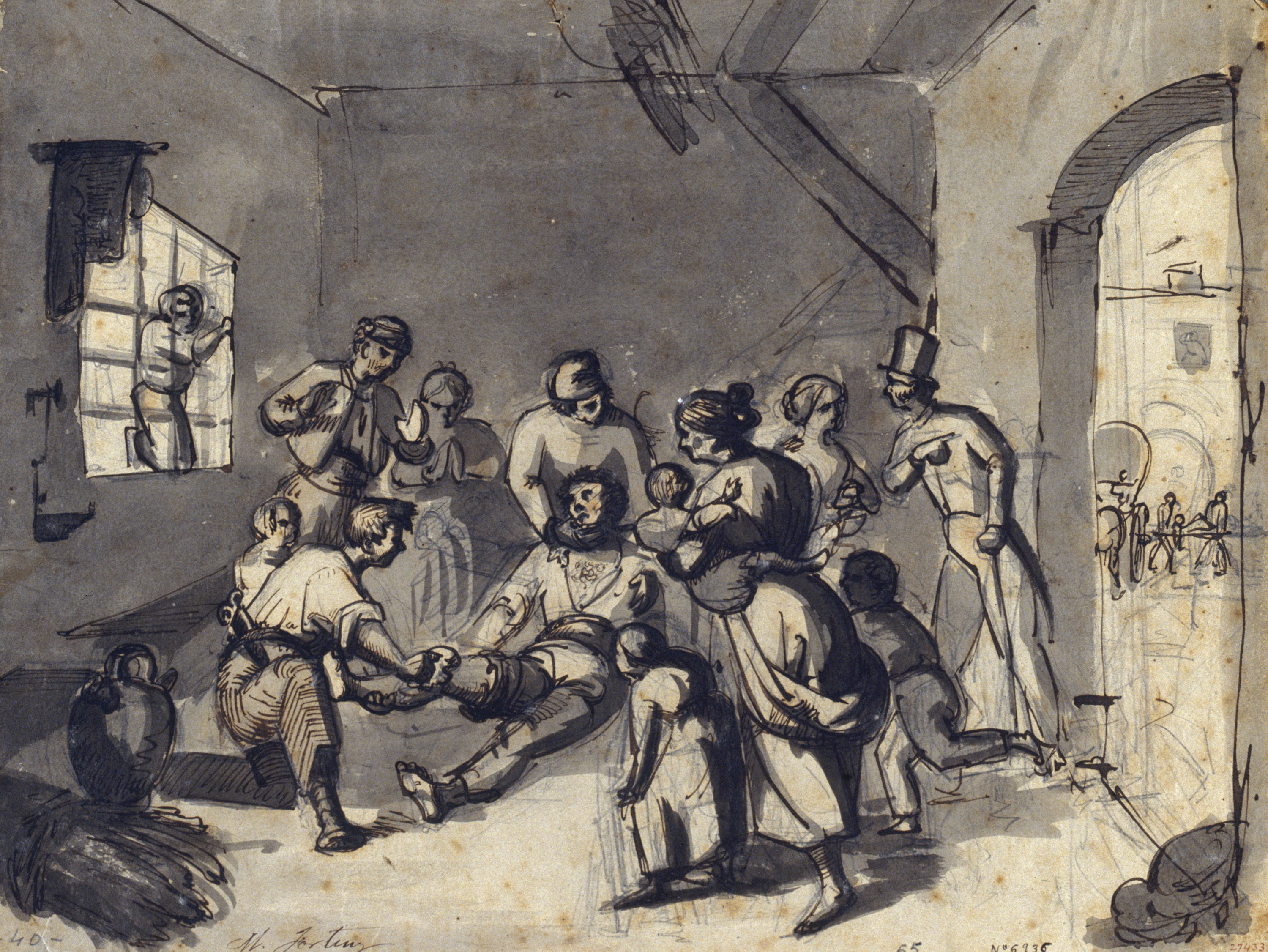 image for: Marià Fortuny - Estudi per al quadre «El doctor Alberich visitant un malalt de còlera» - Cap a 1857