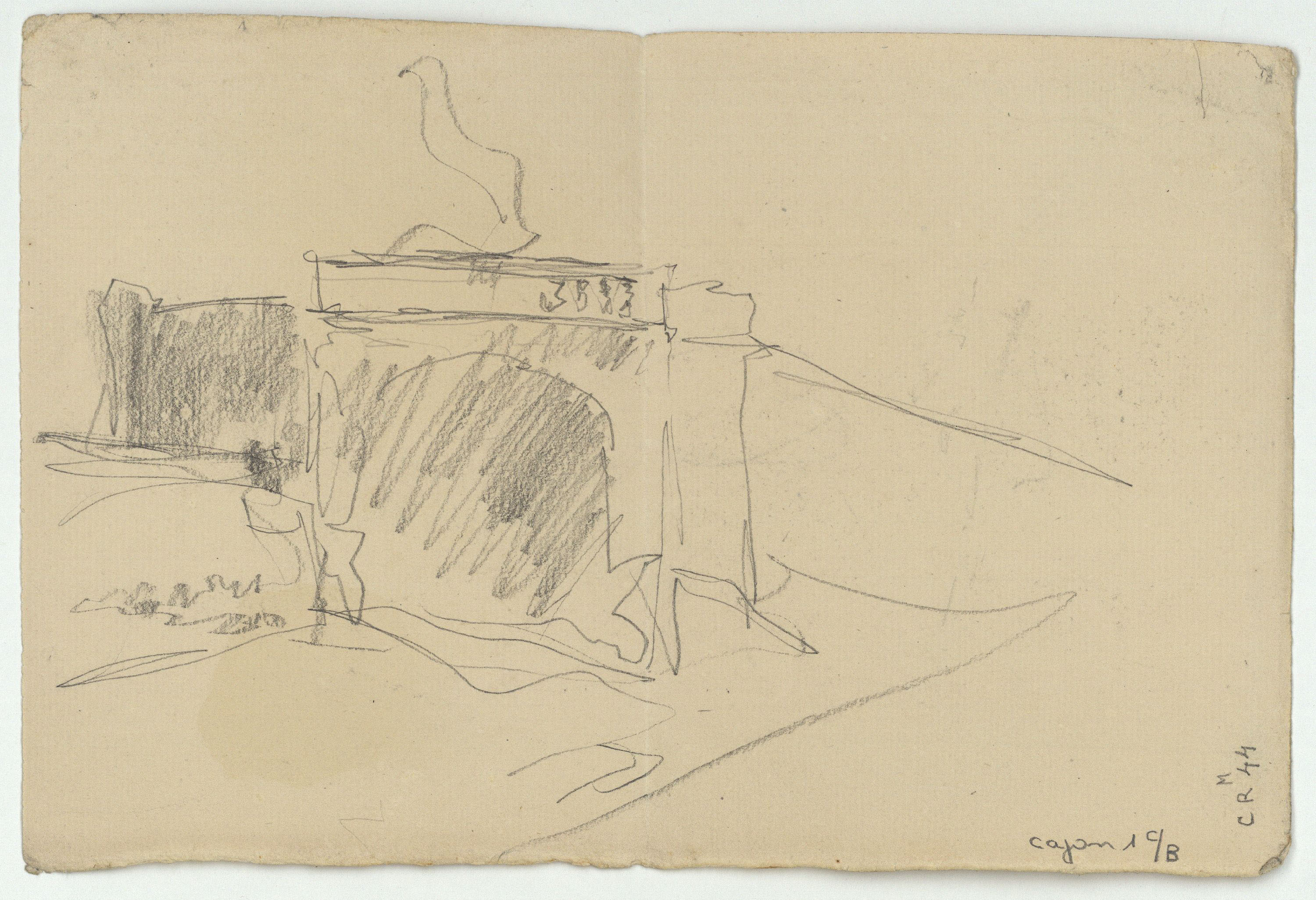 image for: Marià Fortuny - Esbós de figures femenines i croquis inconcret (anvers) / Croquis arquitectònic (revers) - Cap a 1870-1874 [1]