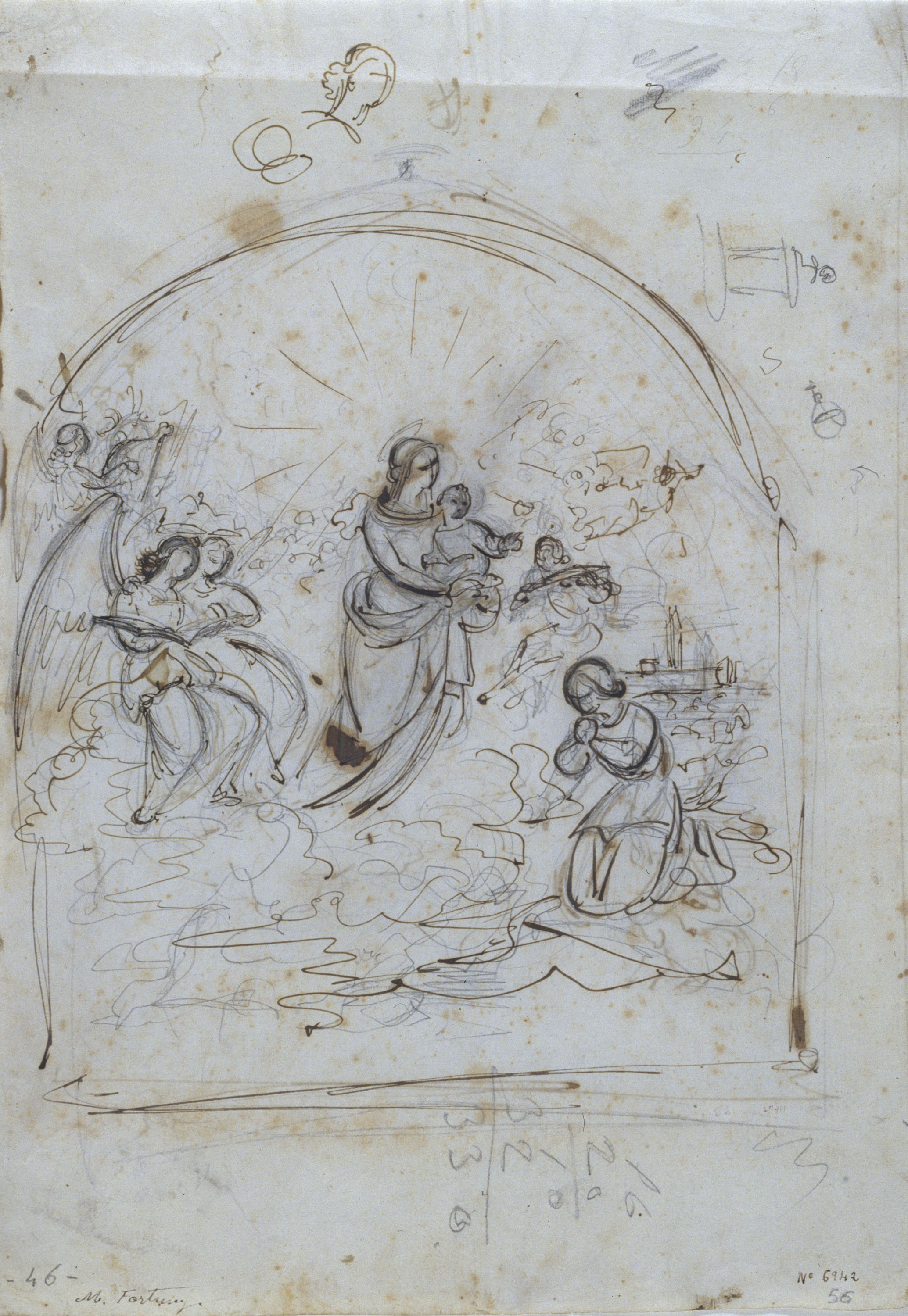 image for: Marià Fortuny - Estudi per al quadre «Aparició de la Mare de Déu de la Misericòrdia a Teresa Basora» (anvers) / Estudi per al quadre «Aparició de la Mare de Déu de la Misericòrdia a... - Cap a 1855