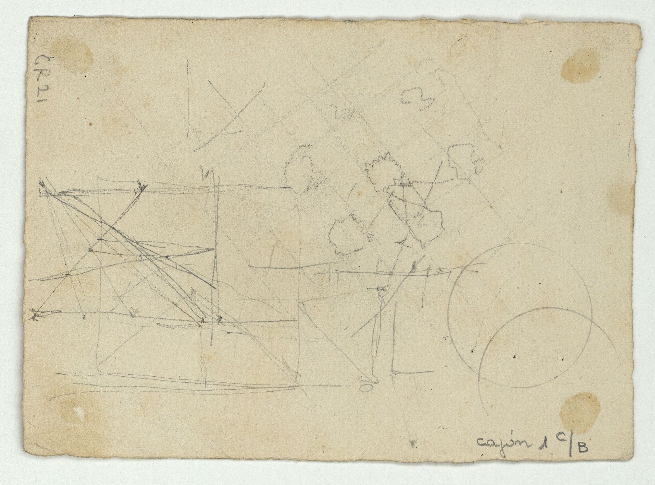 image for: Marià Fortuny - Bust de figura (anvers) / Croquis de formes geomètriques (revers) - Cap a 1867-1872 [1]