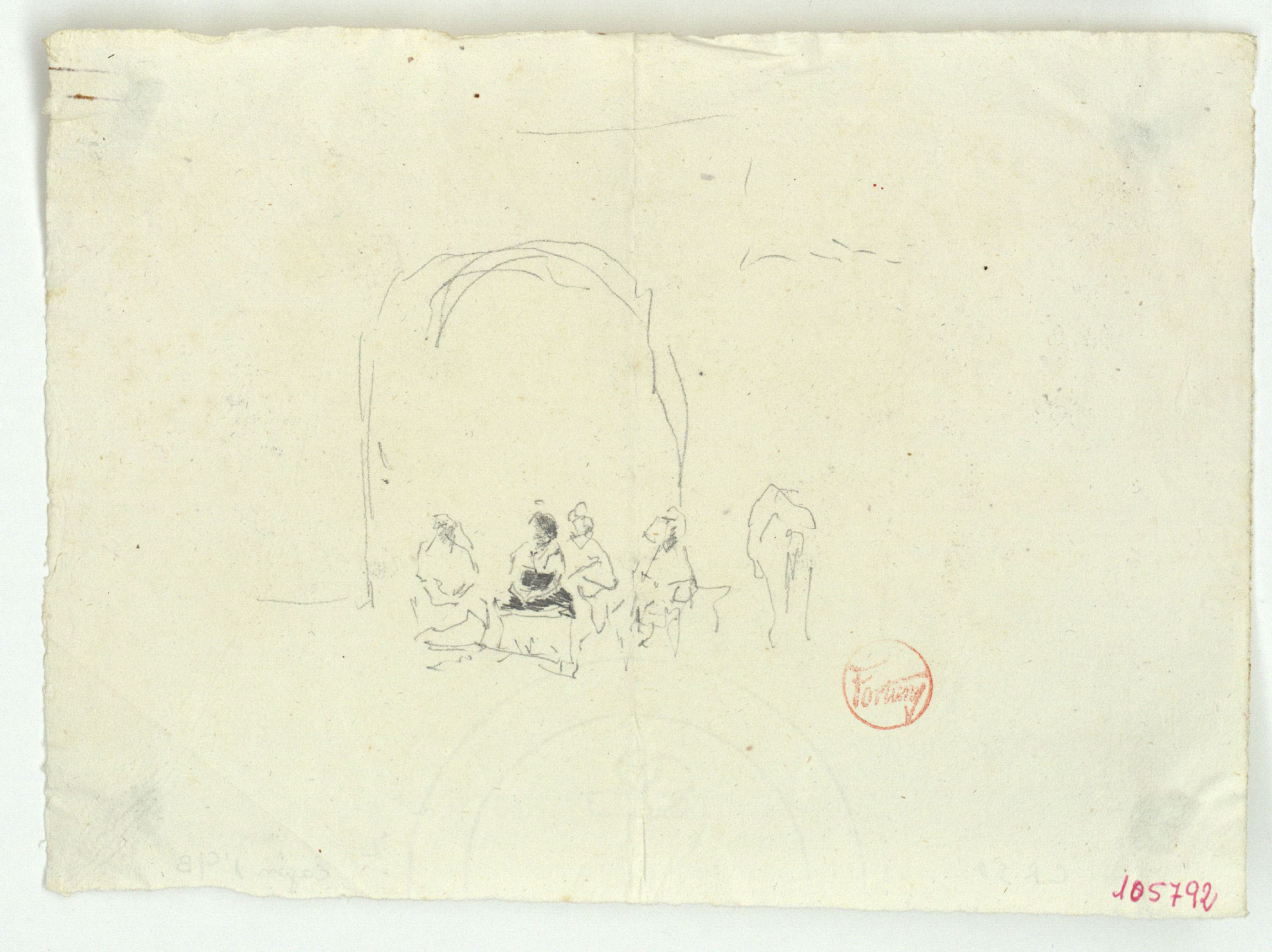 image for: Marià Fortuny - Esbós de figures davant un portal - Cap a 1870-1872