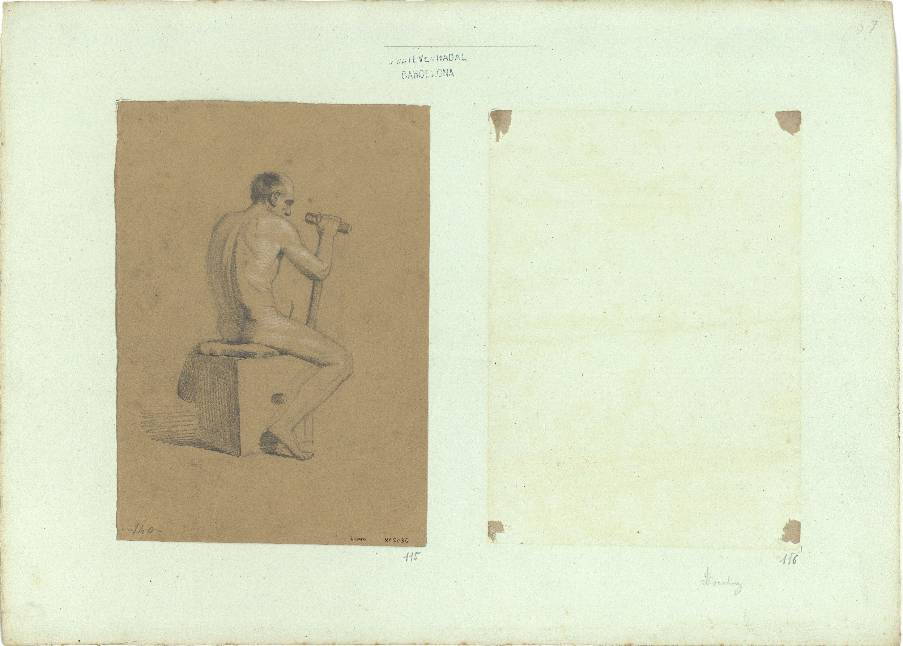 image for: Marià Fortuny - Estudi acadèmic de nu masculí - Cap a 1856-1858