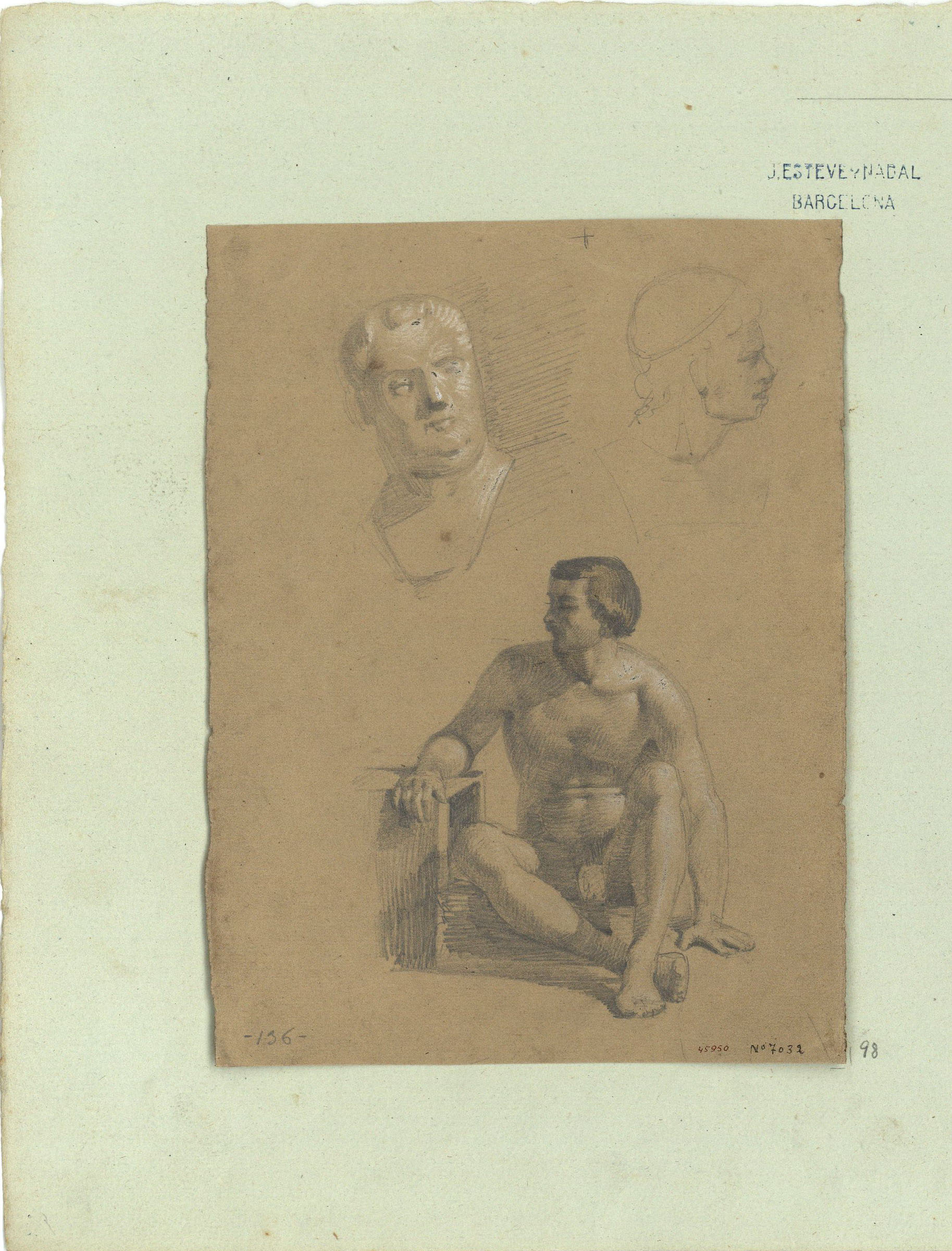 image for: Marià Fortuny - Estudi acadèmic de figura masculina i caps - Cap a 1856-1858