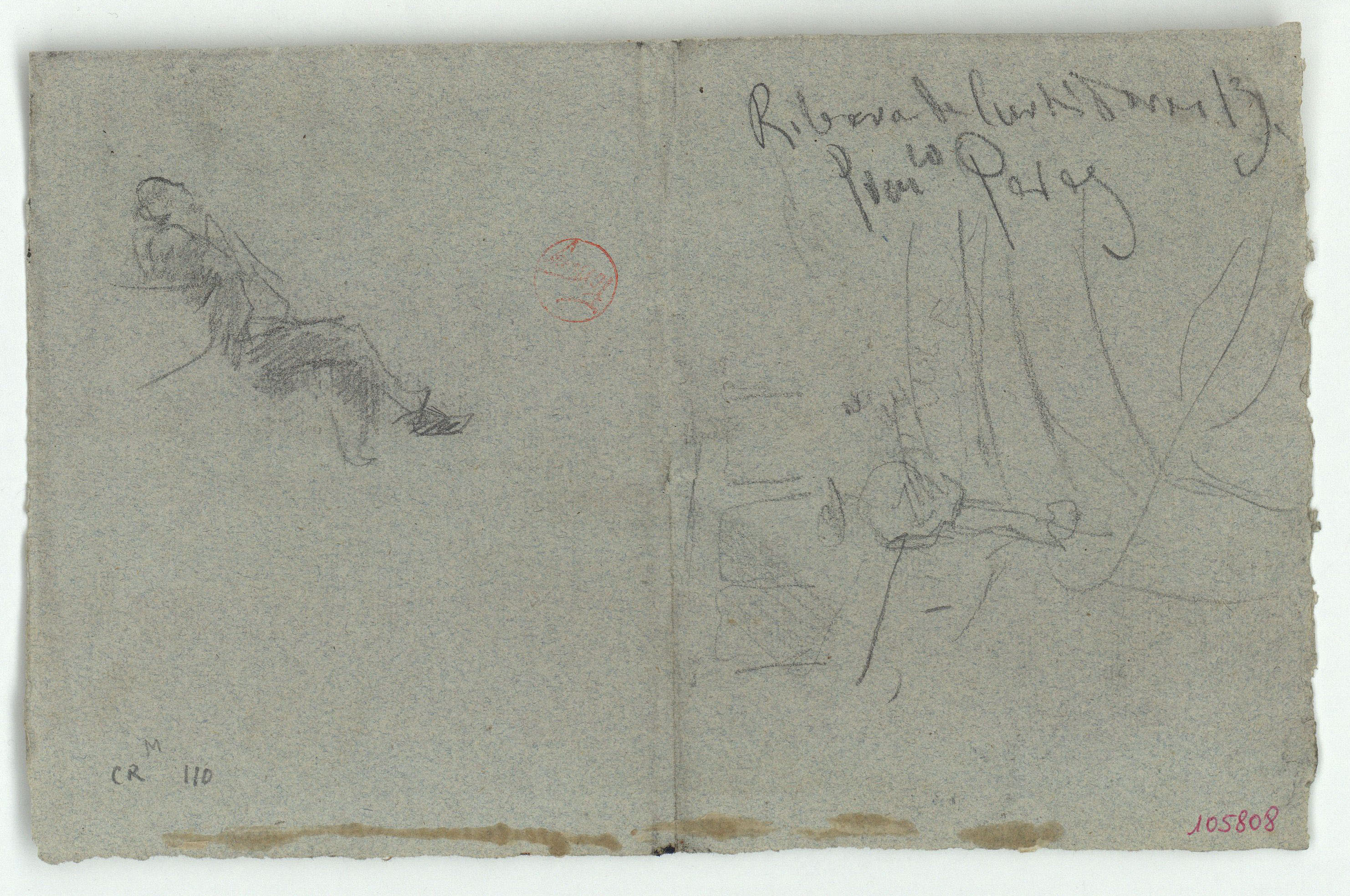 image for: Marià Fortuny - Croquis de figura i croquis inconcrets (anvers) / Esbós de figures (revers) - Cap a 1870-1872