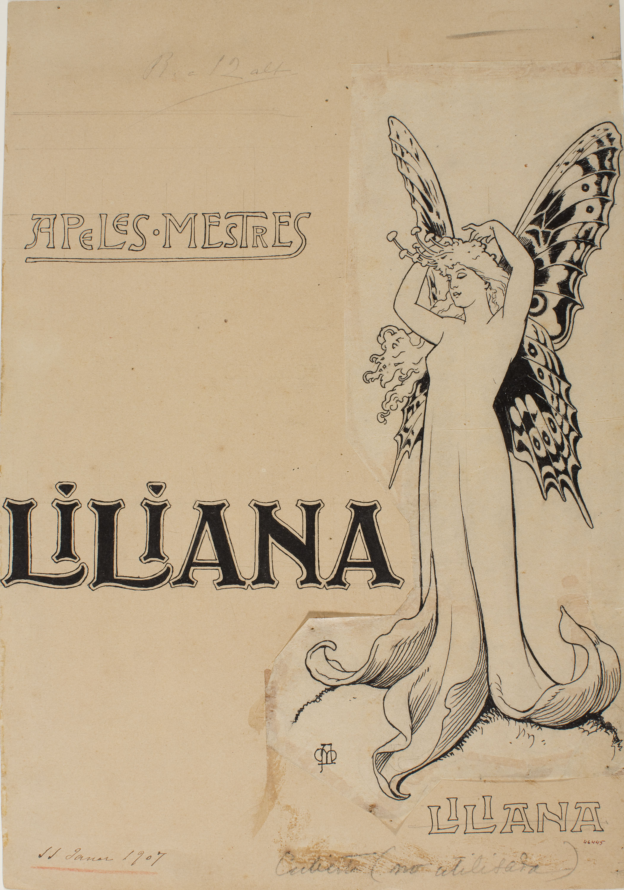 image for: Apel·les Mestres - Projecte de portada per al poema «Liliana» d&#039;Apel·les Mestres - 1907