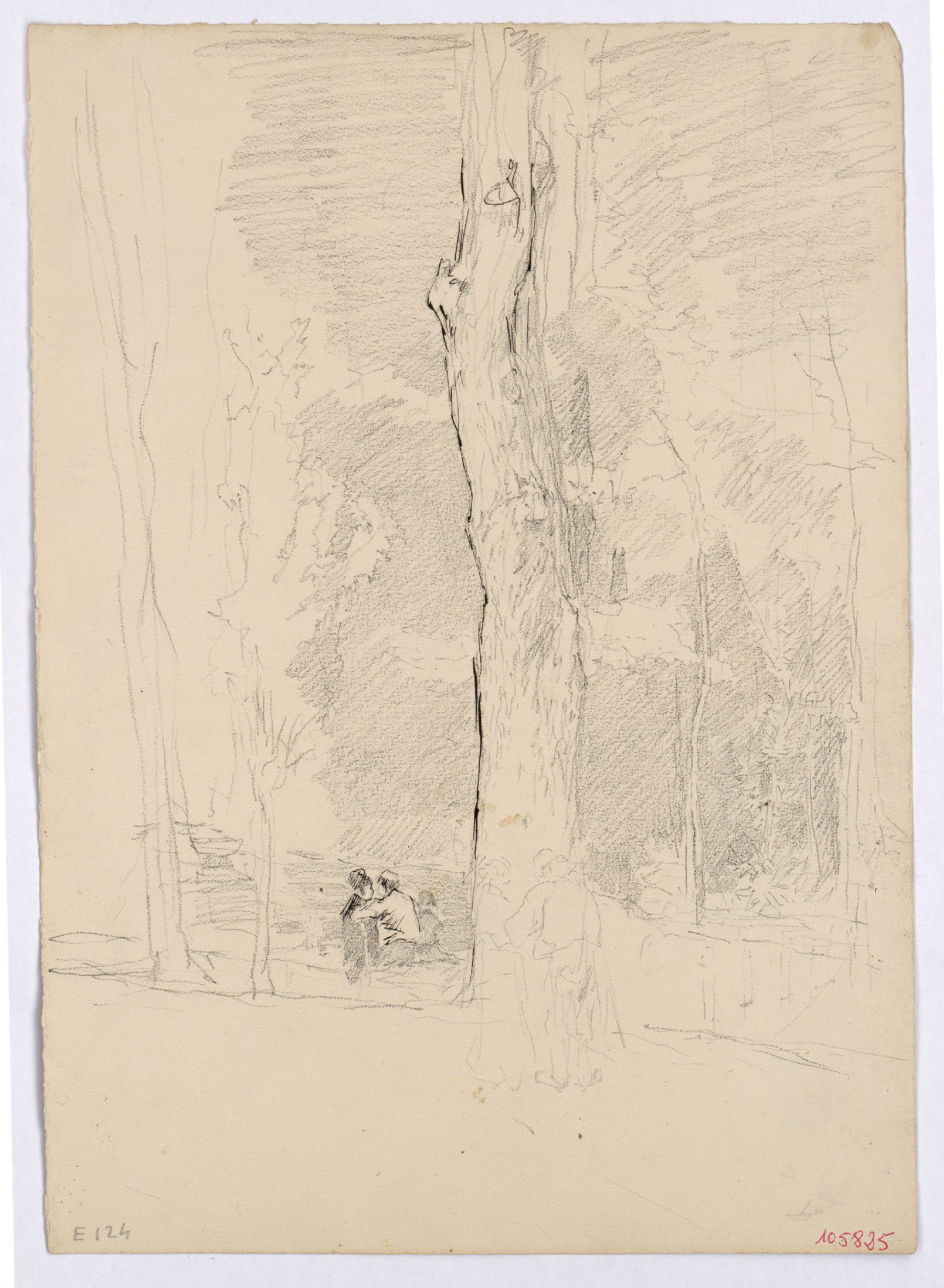 image for: Marià Fortuny - Parelles al parc (anvers) / Estudi de perspectiva i motius arquitectònics (revers) - Cap a 1863-1866