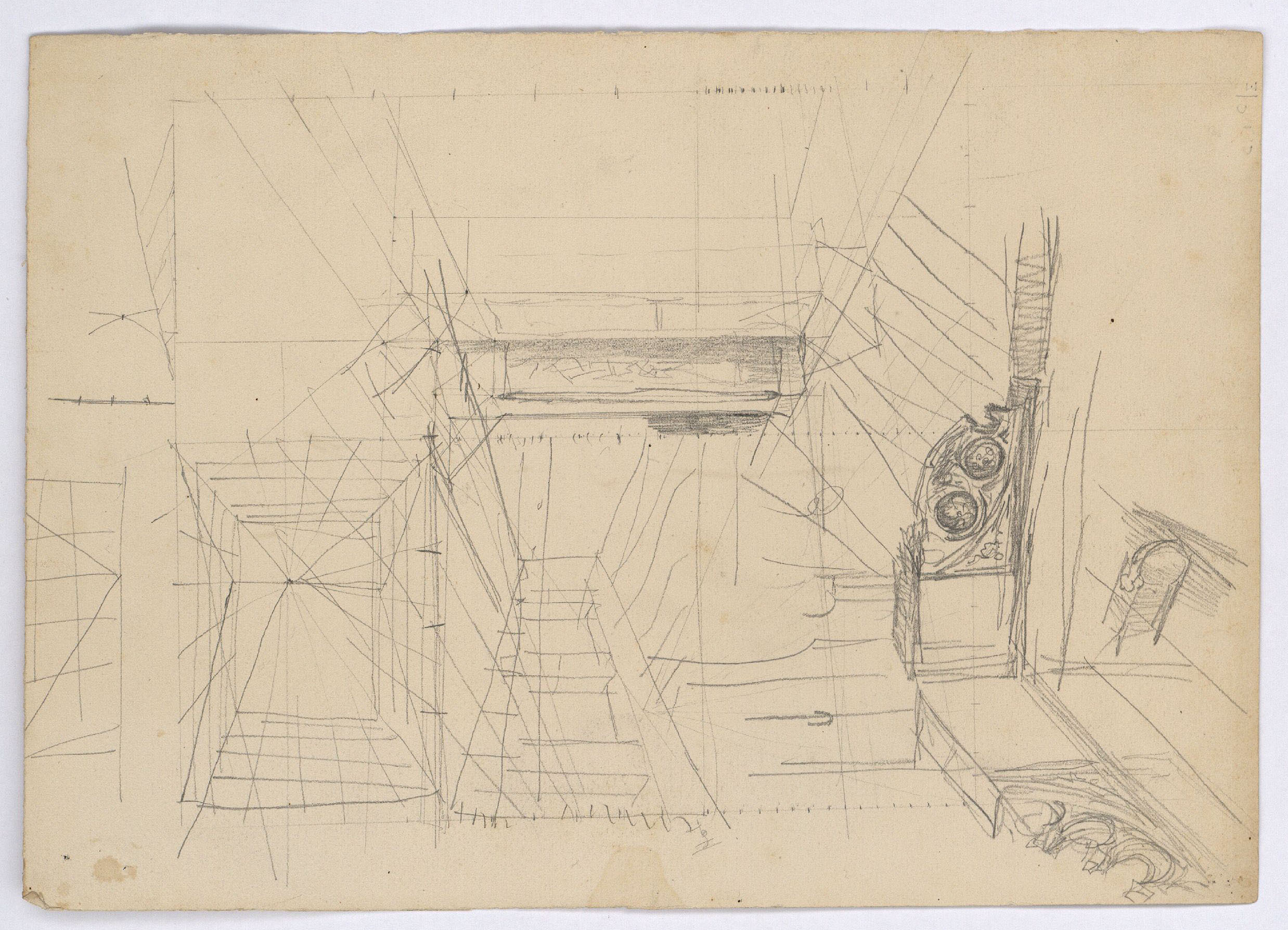 image for: Marià Fortuny - Parelles al parc (anvers) / Estudi de perspectiva i motius arquitectònics (revers) - Cap a 1863-1866 [1]