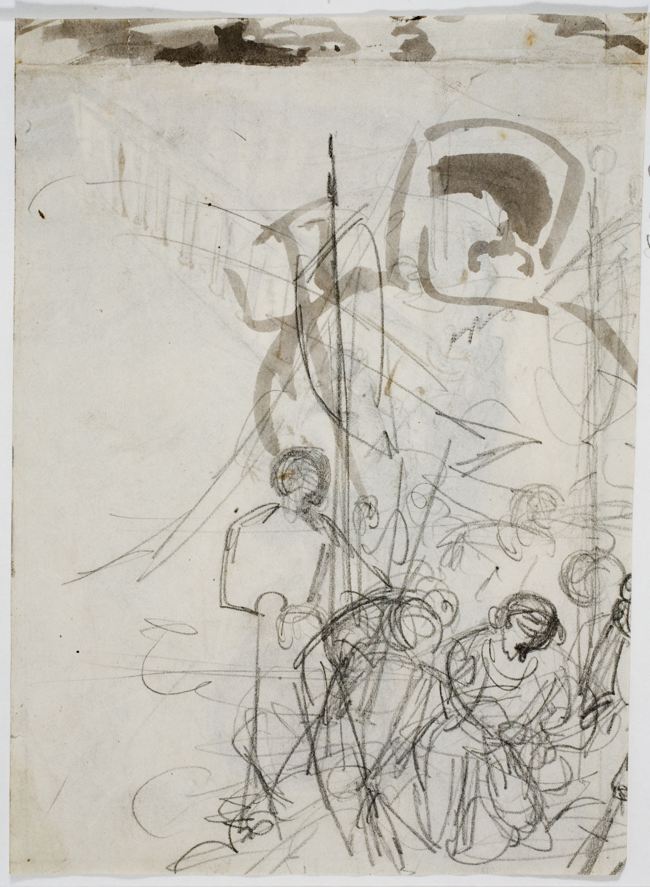 image for: Marià Fortuny - Presoner a la presó (anvers) / Fragment d&#039;escena i altres croquis (revers) - Cap a 1856-1858 [1]