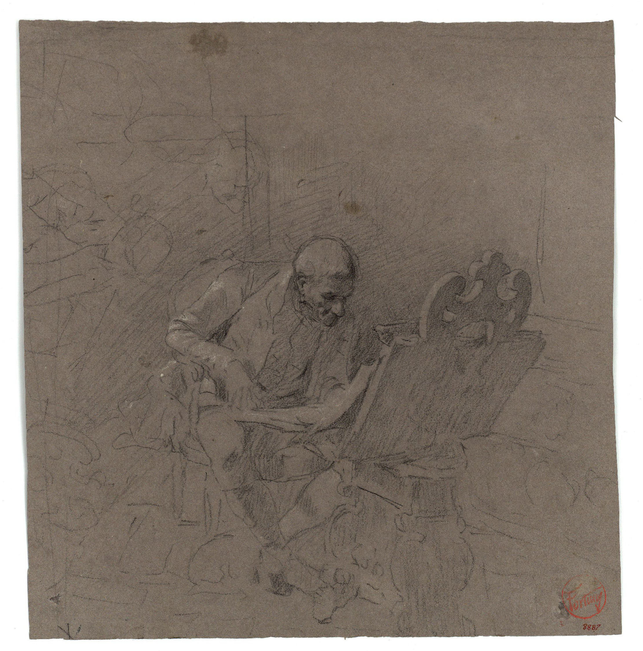 image for: Marià Fortuny - Estudi per al quadre «El col·leccionista d&#039;estampes» (anvers) / Estudi per al quadre «El col·leccionista d&#039;estampes» (revers) - Cap a 1863-1867