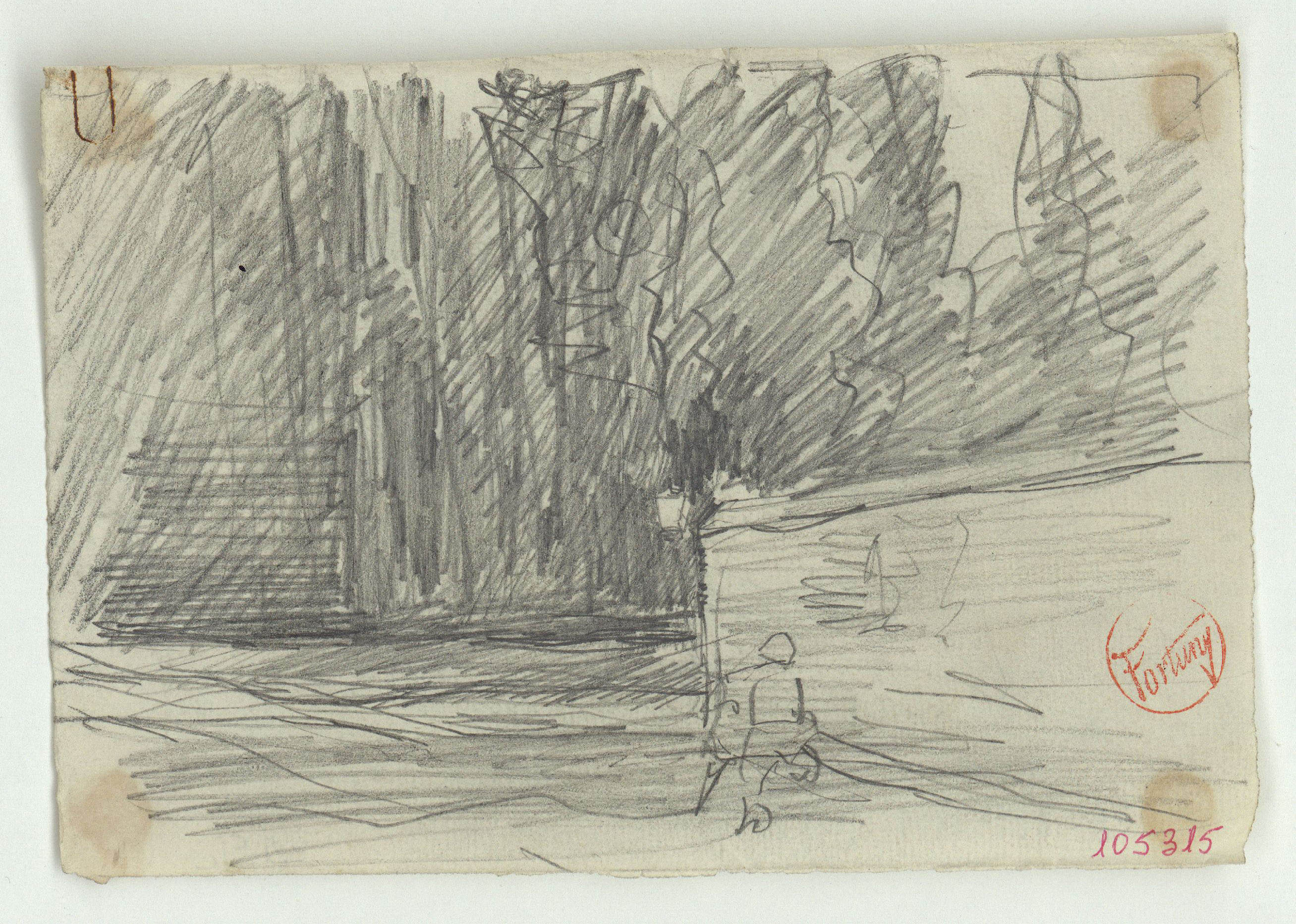 image for: Marià Fortuny - Esbós de passeig amb figura (anvers) / Mare de Déu (revers) - Cap a 1867-1872