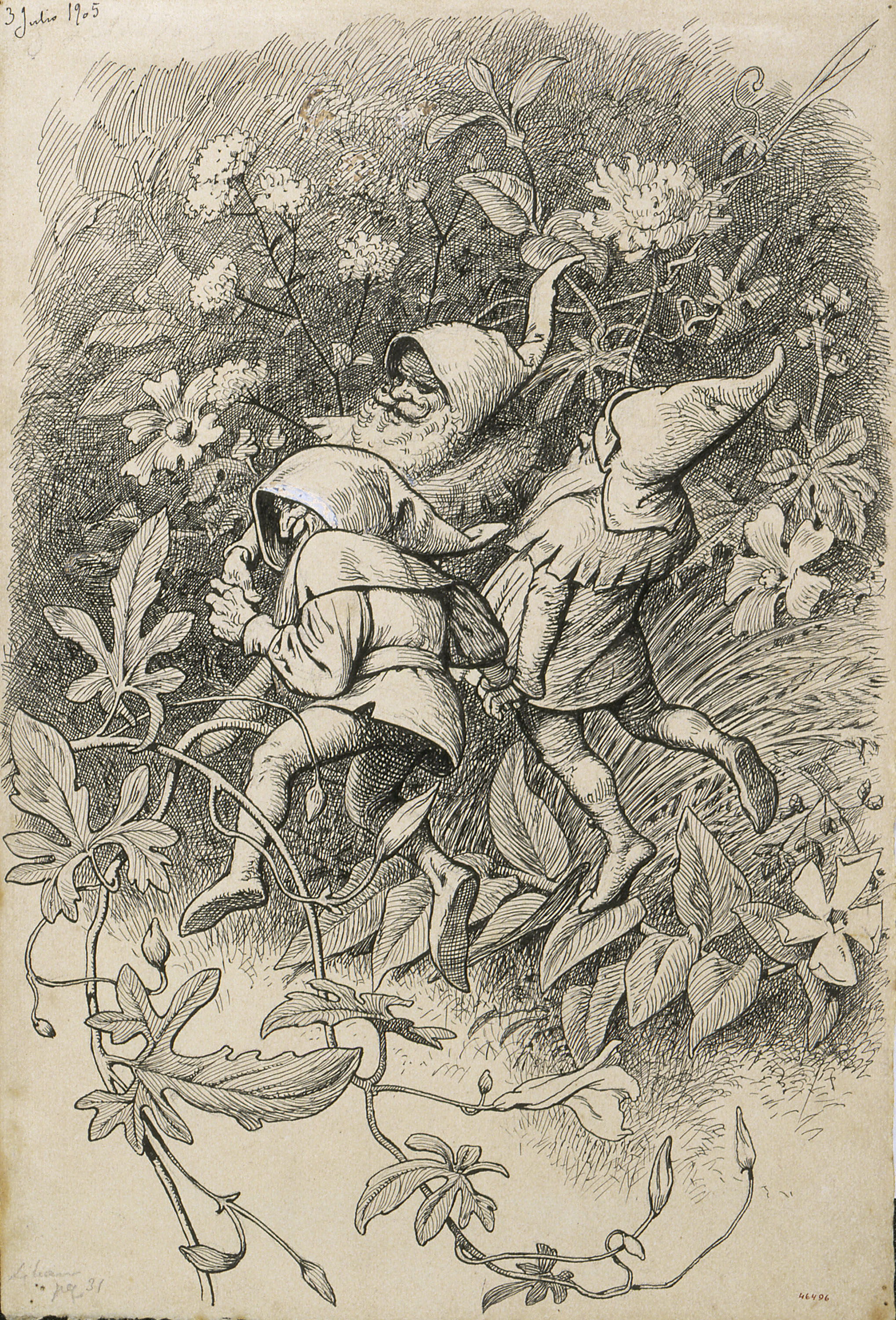 image for: Apel·les Mestres - Flok, Mik i Puk. Il·lustració per al poema «Liliana» d&#039;Apel·les Mestres - 1905