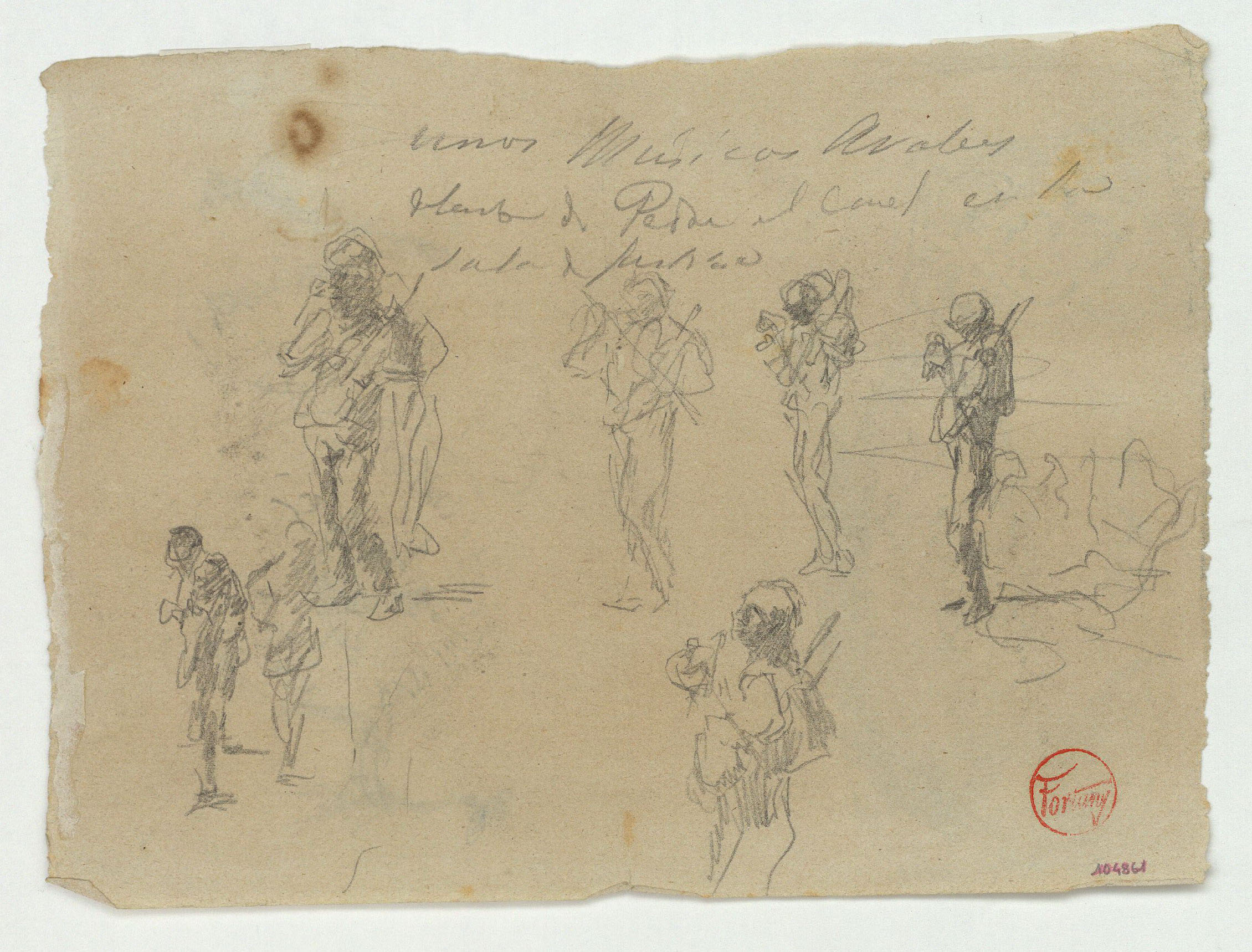 image for: Marià Fortuny - Estudi per al quadre «Músics àrabs» (anvers) / Diversos objectes (revers) - Cap a 1872