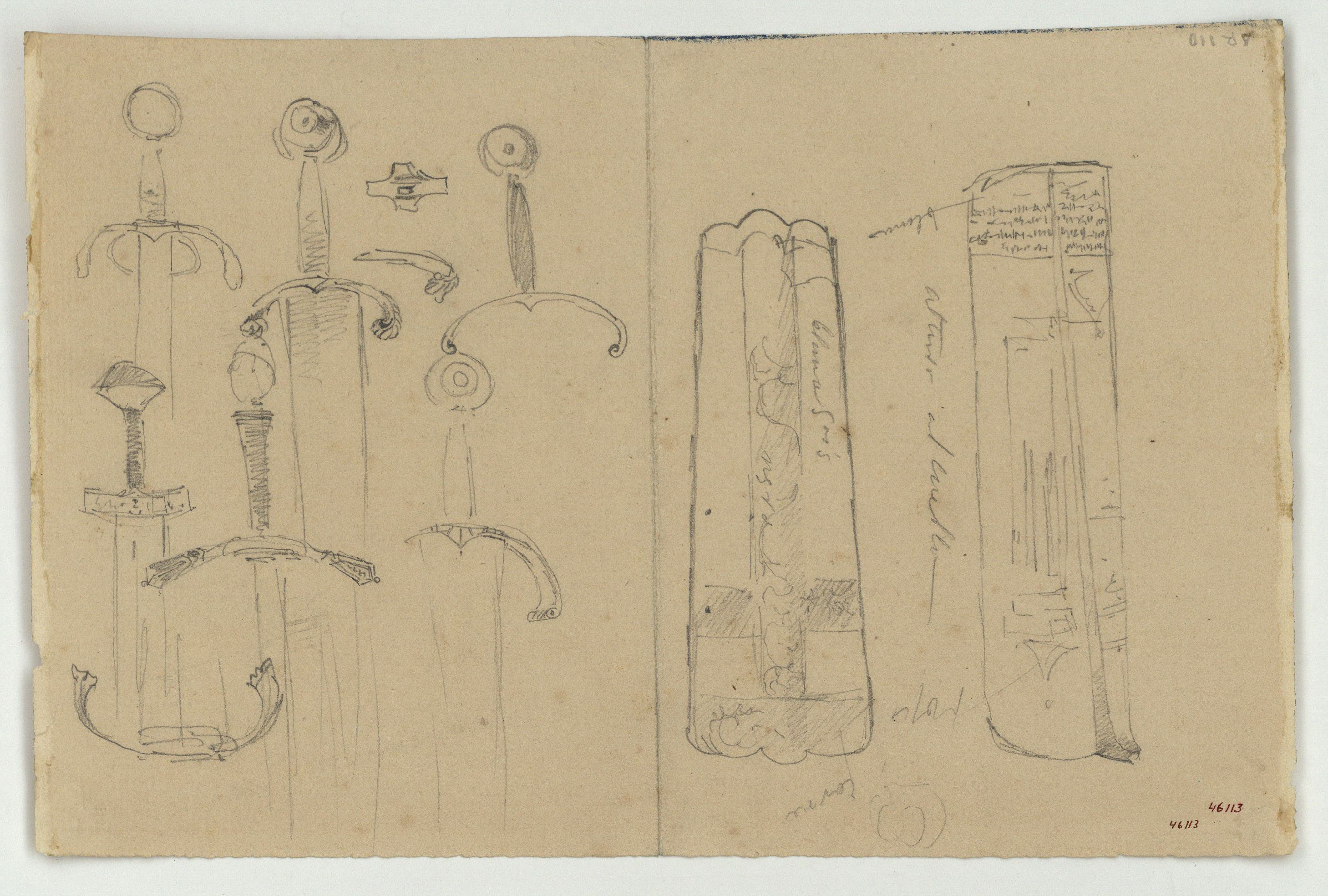 image for: Marià Fortuny - Espases i peces d&#039;armadura (anvers) / Espingarda, espasa, punyal i altres objectes (revers) - Cap a 1860-1862