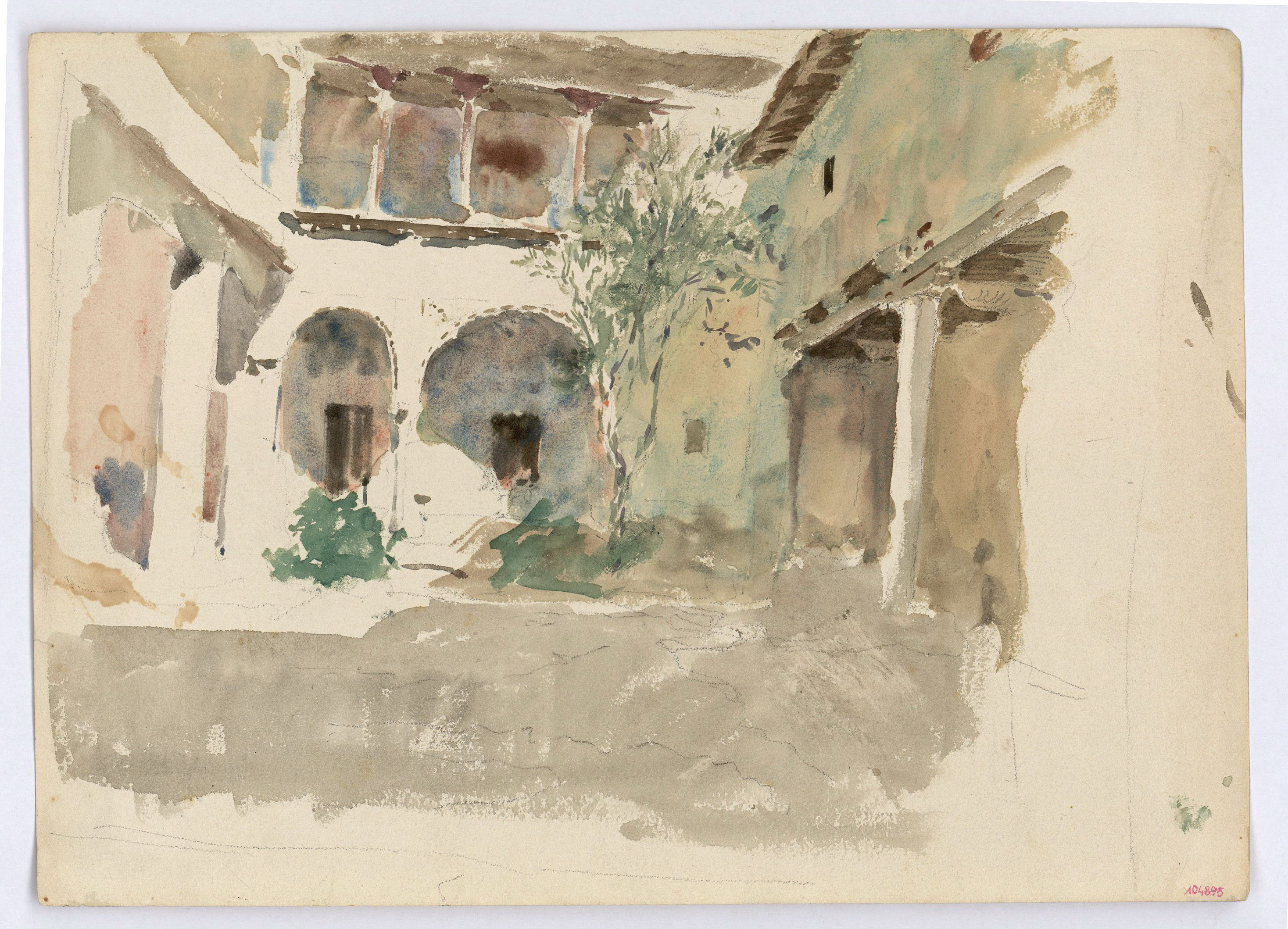 image for: Marià Fortuny - Pati d&#039;una casa a Granada (anvers) / Croquis d&#039;una façana (revers) - Cap a 1868-1872