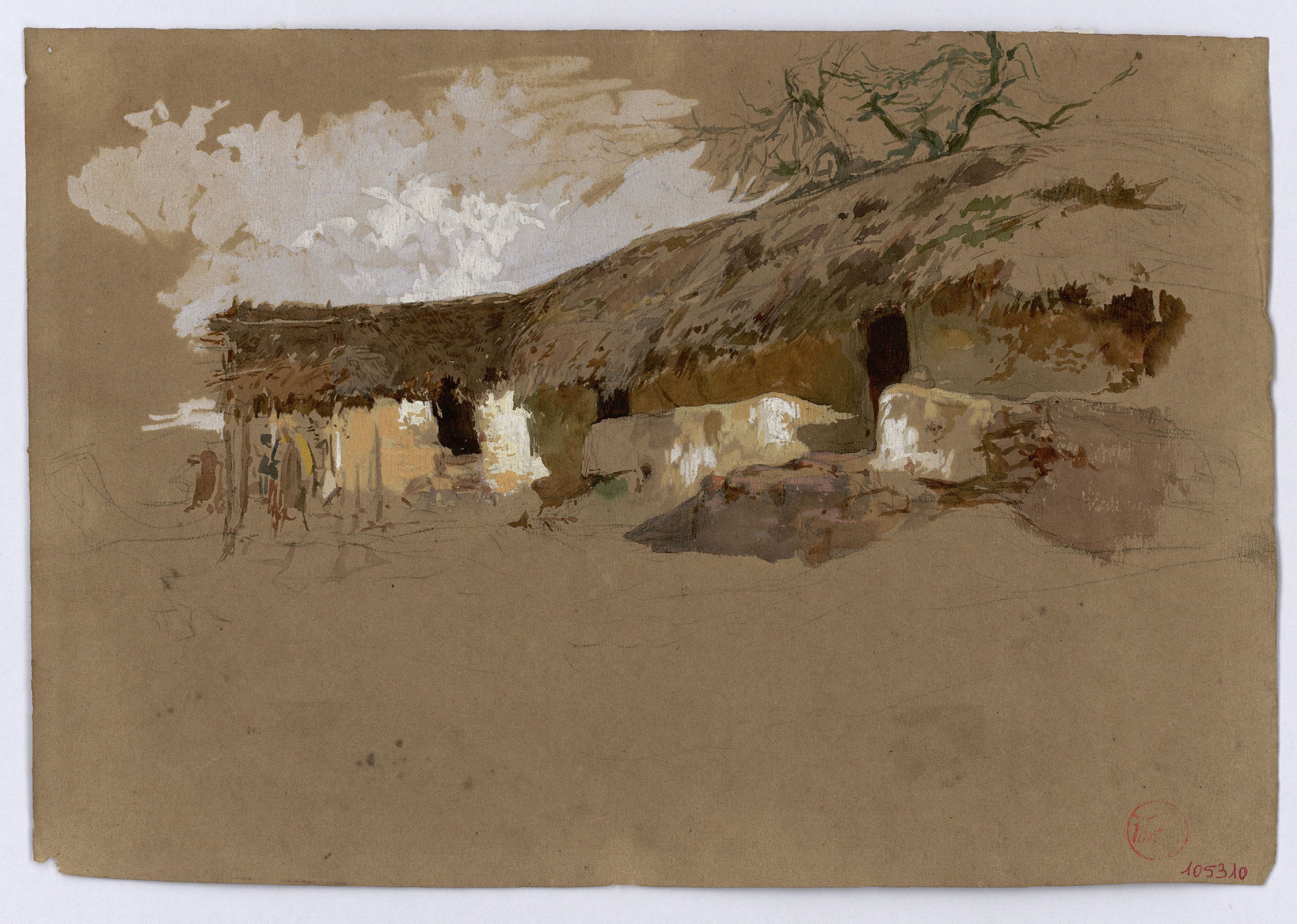 image for: Marià Fortuny - Cases rurals marroquines (anvers) / Esbós de cabanya marroquina (revers) - Cap a 1860