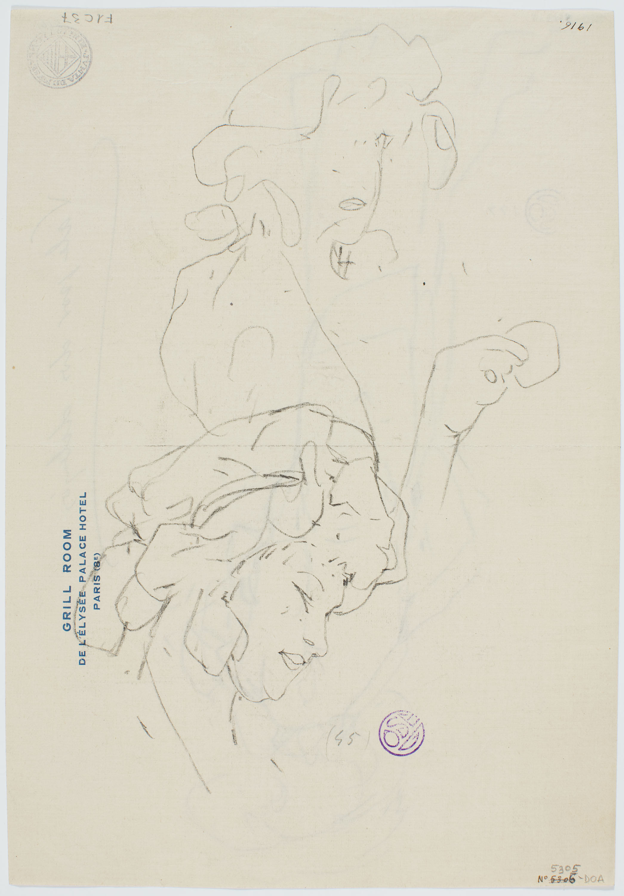 image for: Francesc Xavier Gosé - Estudi de caps femenins (anvers) / Dama d&#039;esquena (revers) - Cap a 1906-1909