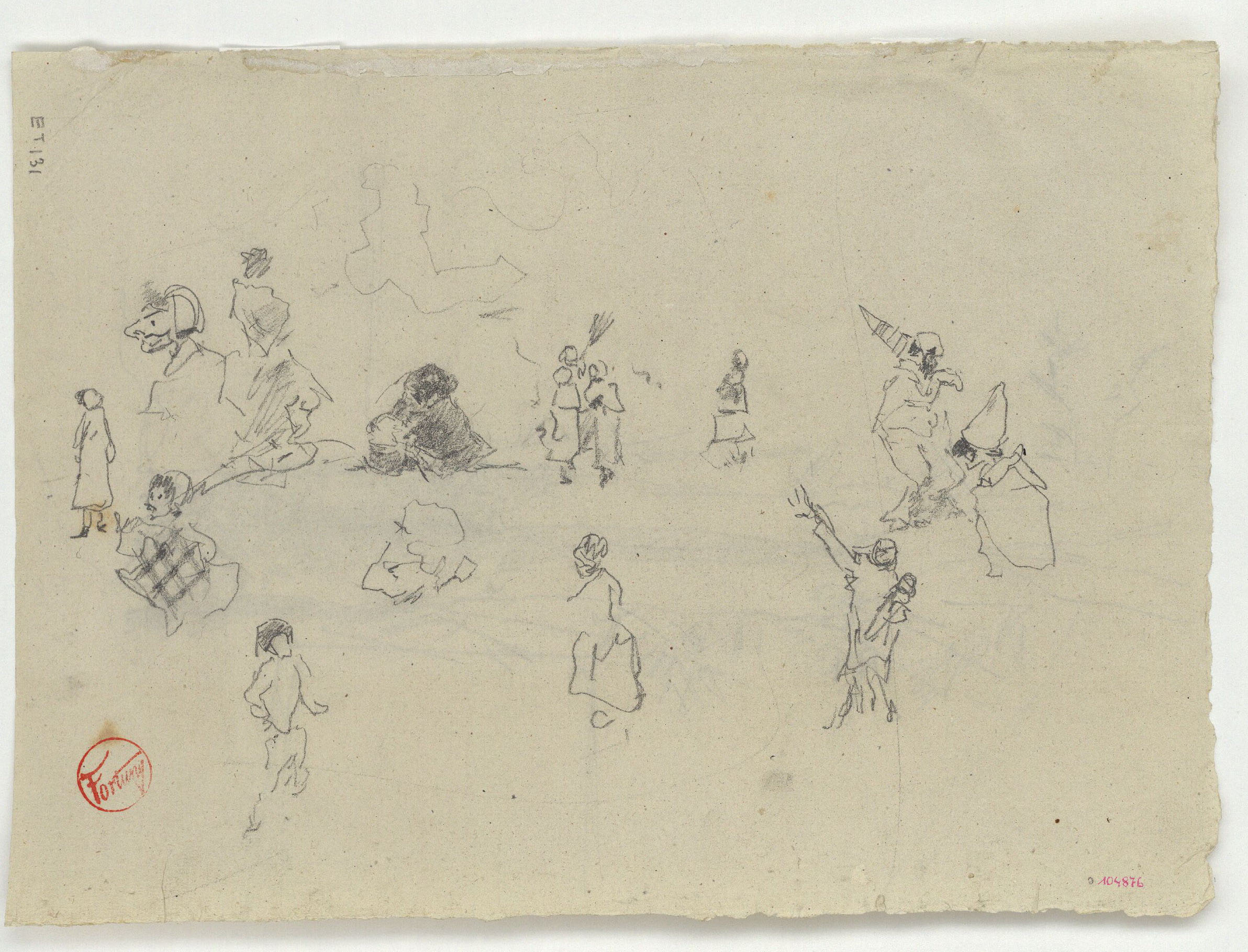 image for: Marià Fortuny - Estudi per al quadre «Carnaval al Corso romà» (anvers) / Arbres (revers) - Cap a 1874