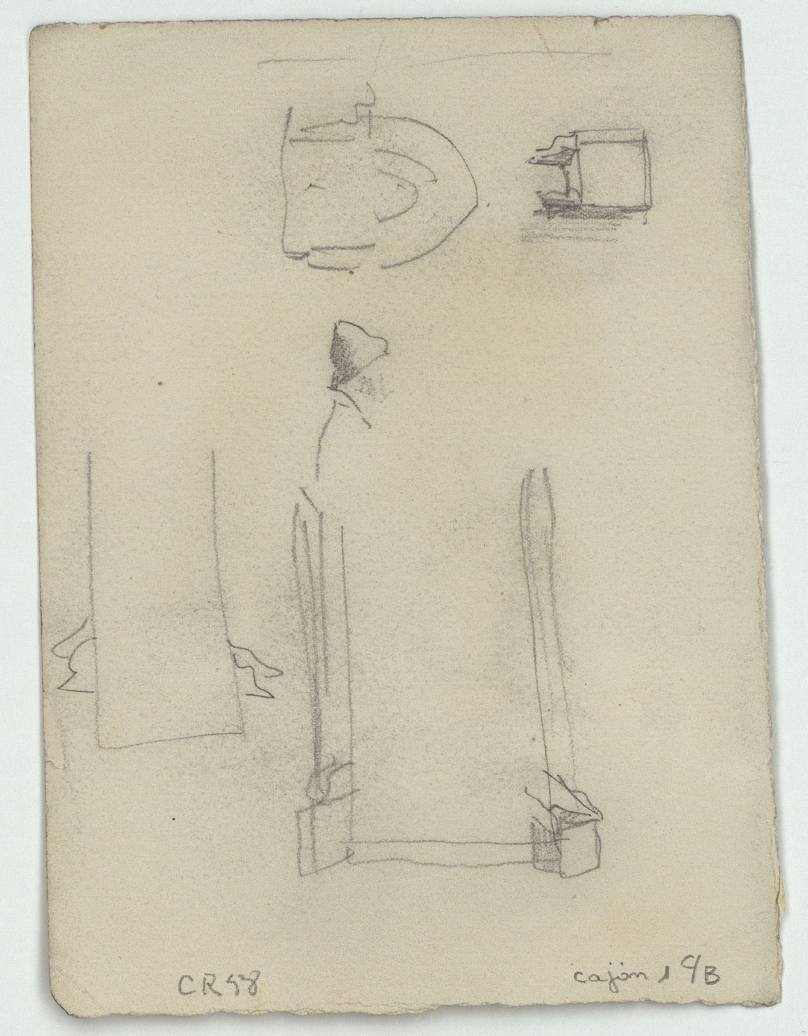 image for: Marià Fortuny - Plaça porxada amb figures (anvers) / Croquis de detalls arquitectònics (revers) - Cap a 1863-1866 [1]