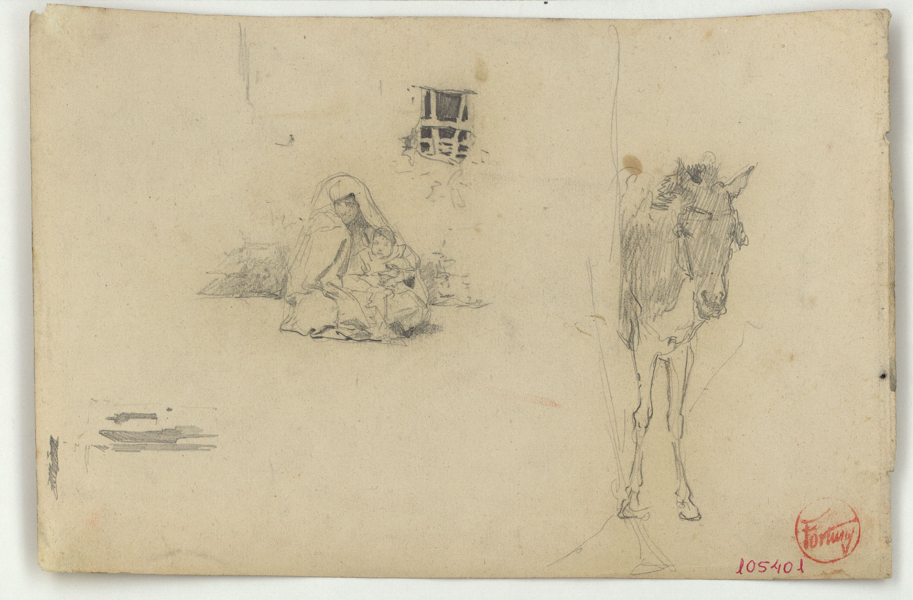 image for: Marià Fortuny - Dona i nen marroquins i ruc - Cap a 1860-1862